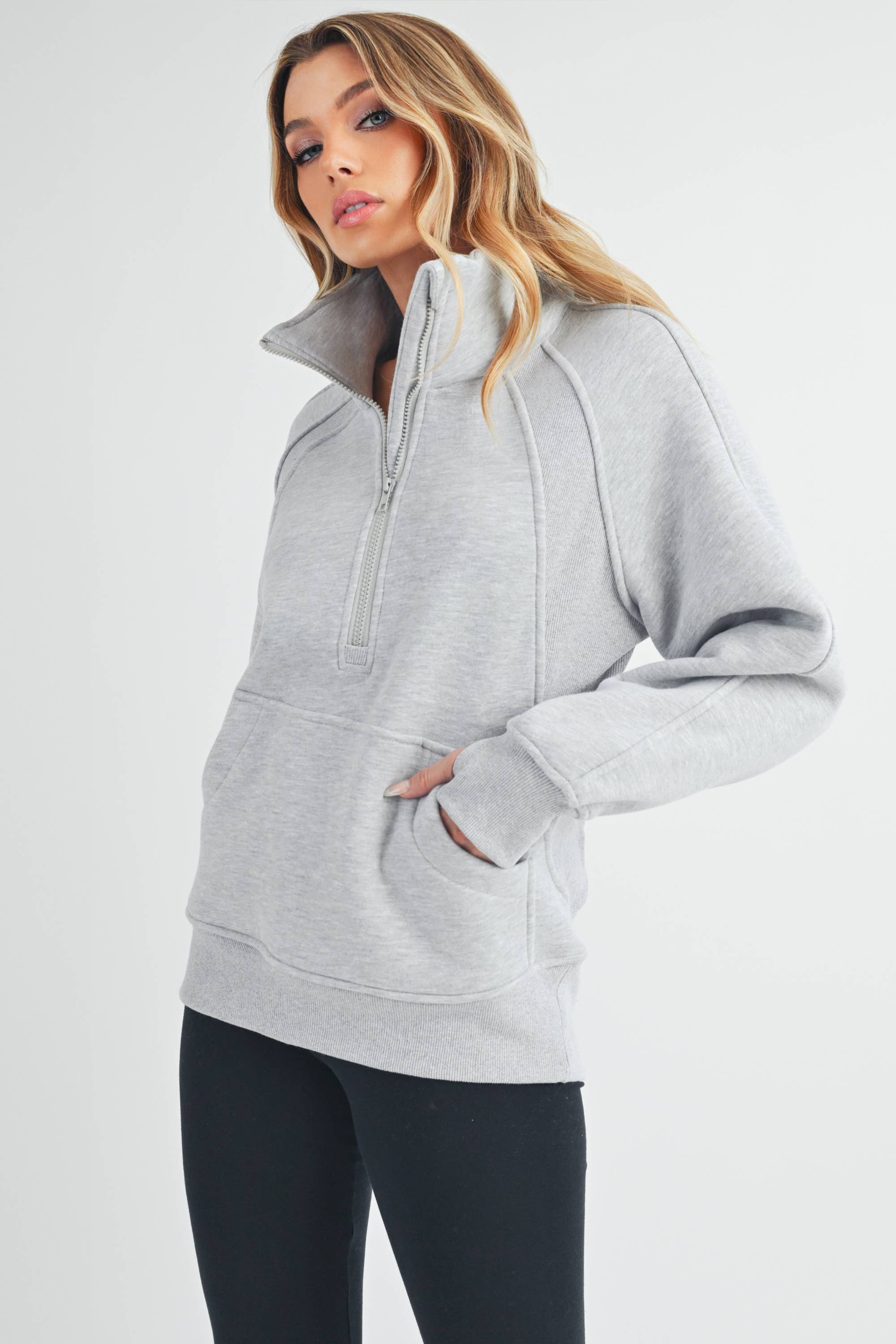 Funnel Neck Half Zip Sweatshirt GREY