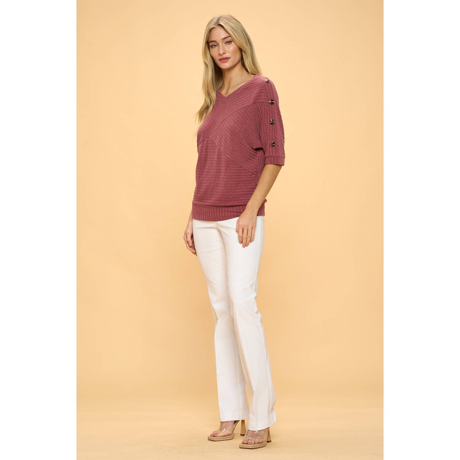 Button Shoulder Sweater RASPBERRY