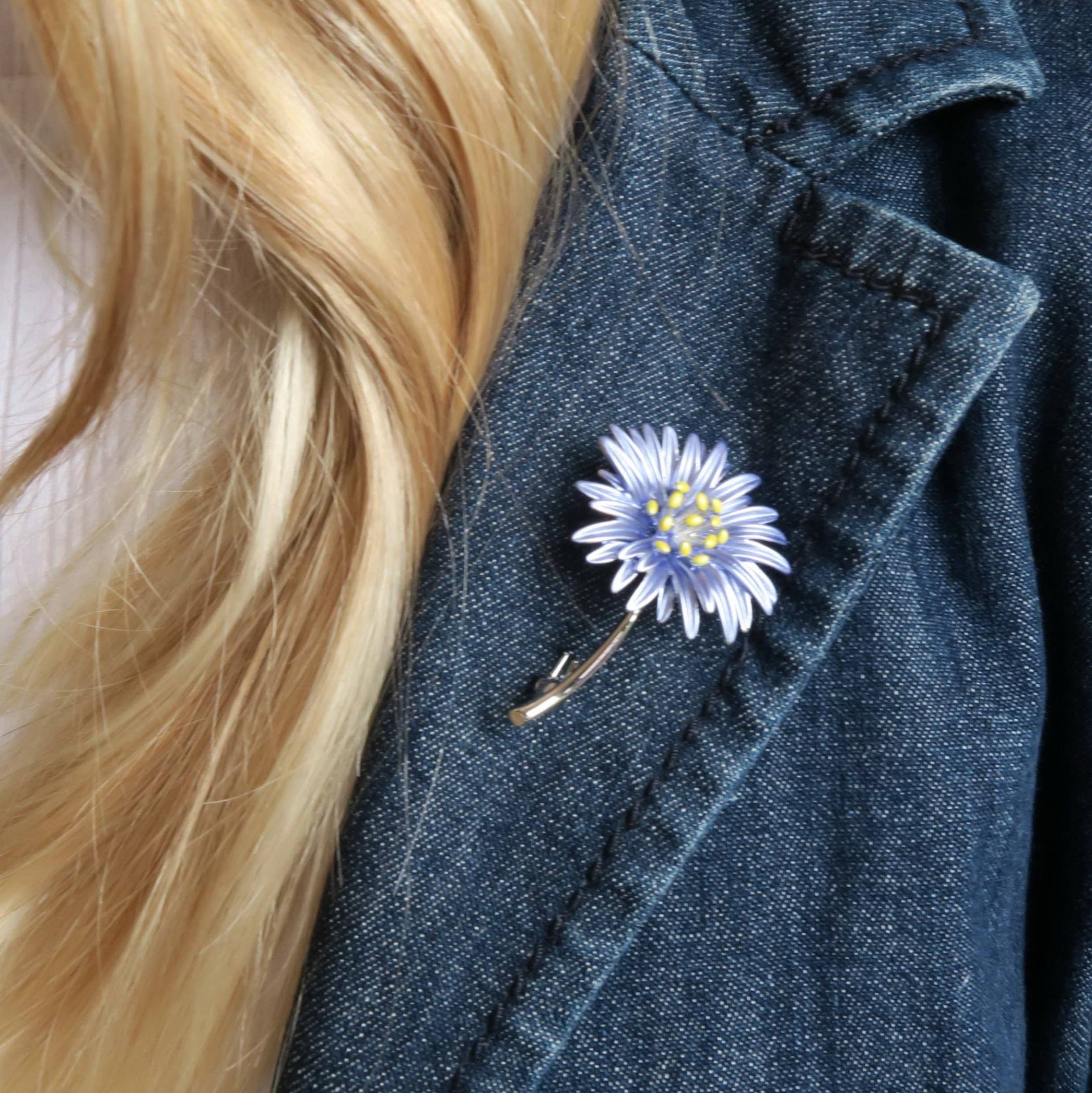 Aster Blue Flower Brooch