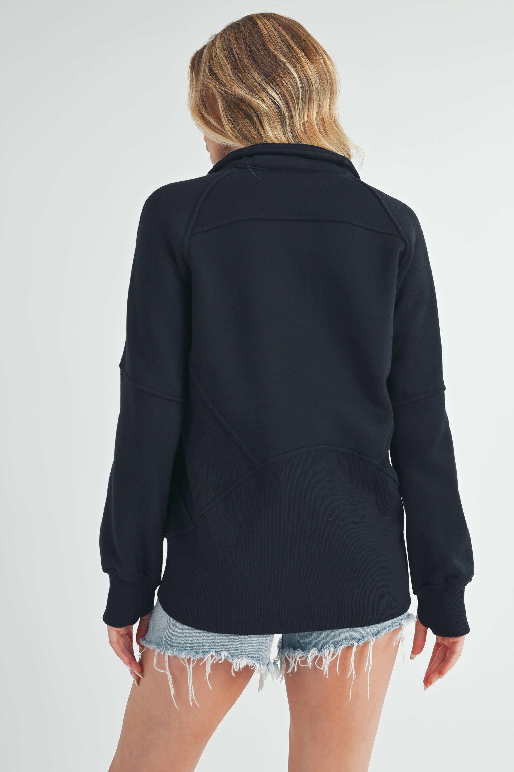 Funnel Neck Half Zip Sweatshirt BLACK