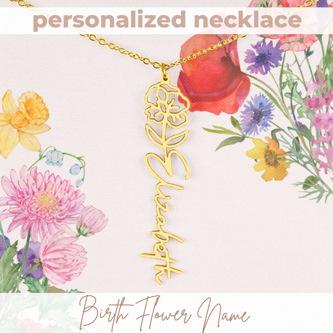 Eternal Bloom Name Pendant Necklace - Birth Flowers