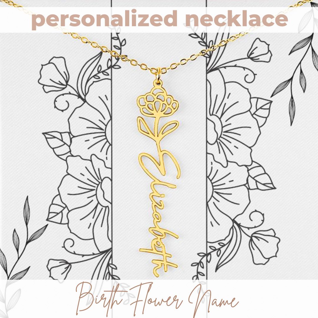 Eternal Bloom Name Pendant Necklaces - Birth Flower