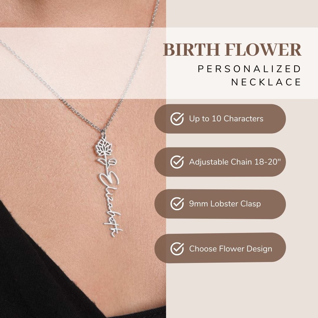 Eternal Bloom Name Pendant Necklace - Birth Flowers