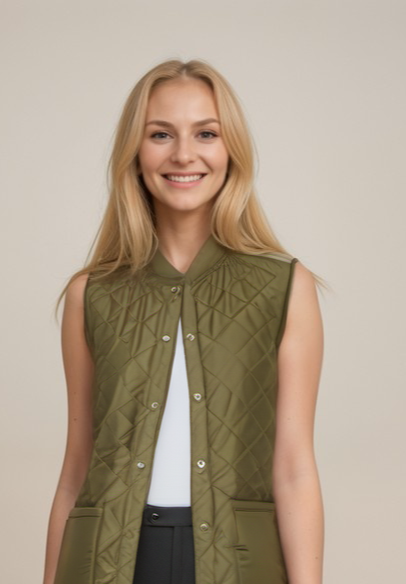 CUDonia Quilted Snap Up Long Vest