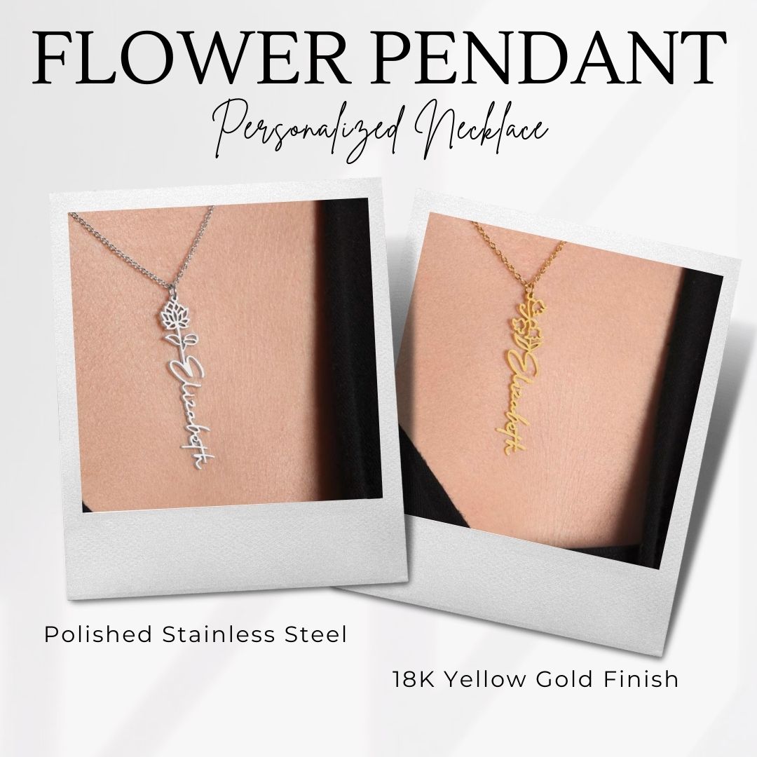 Eternal Bloom Name Pendant Necklaces - Birth Flower