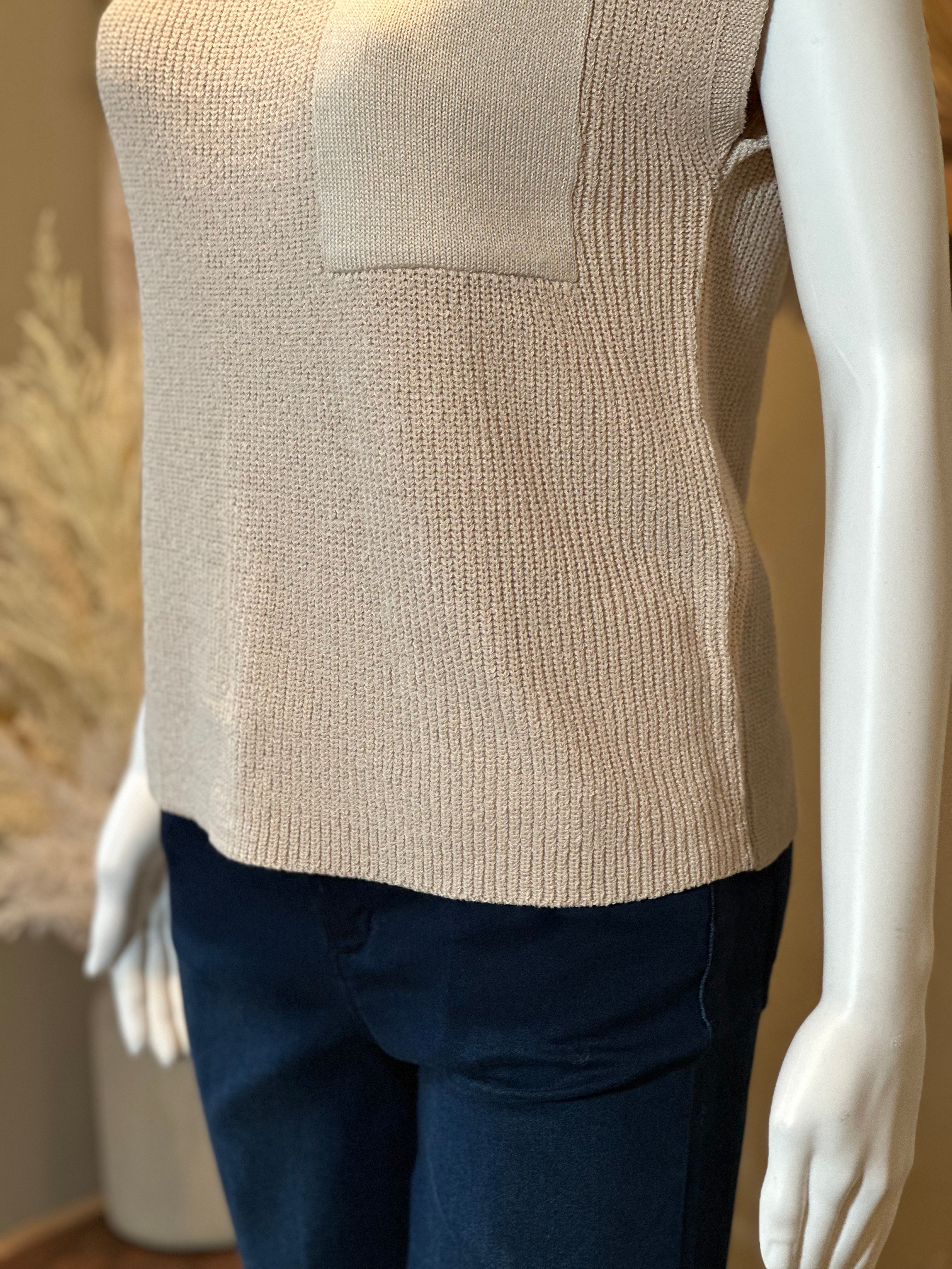 Crewneck Pocket Short-Sleeved Sweater BEIGE