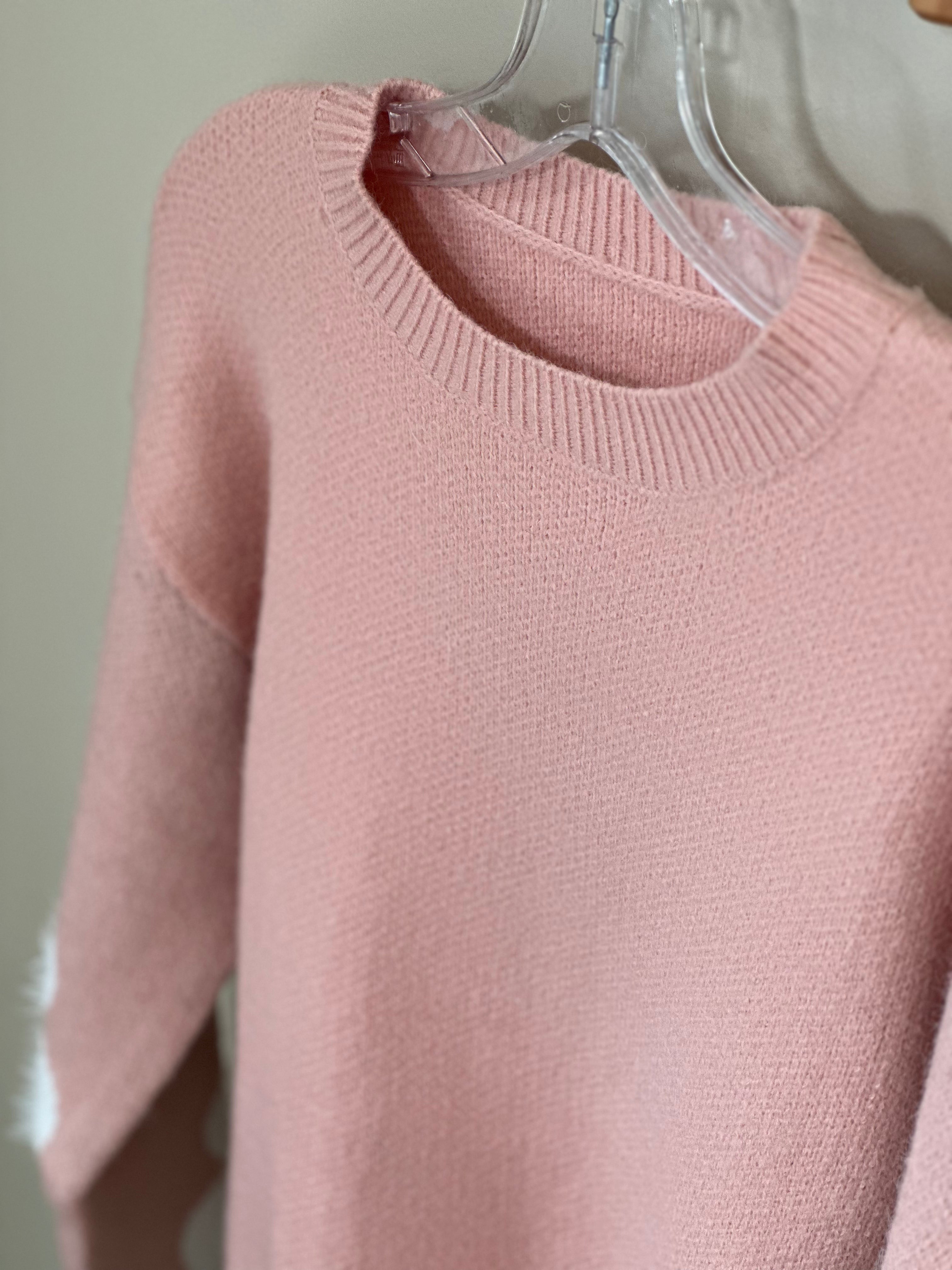 Floral Sleeve Pullover Sweater PINK