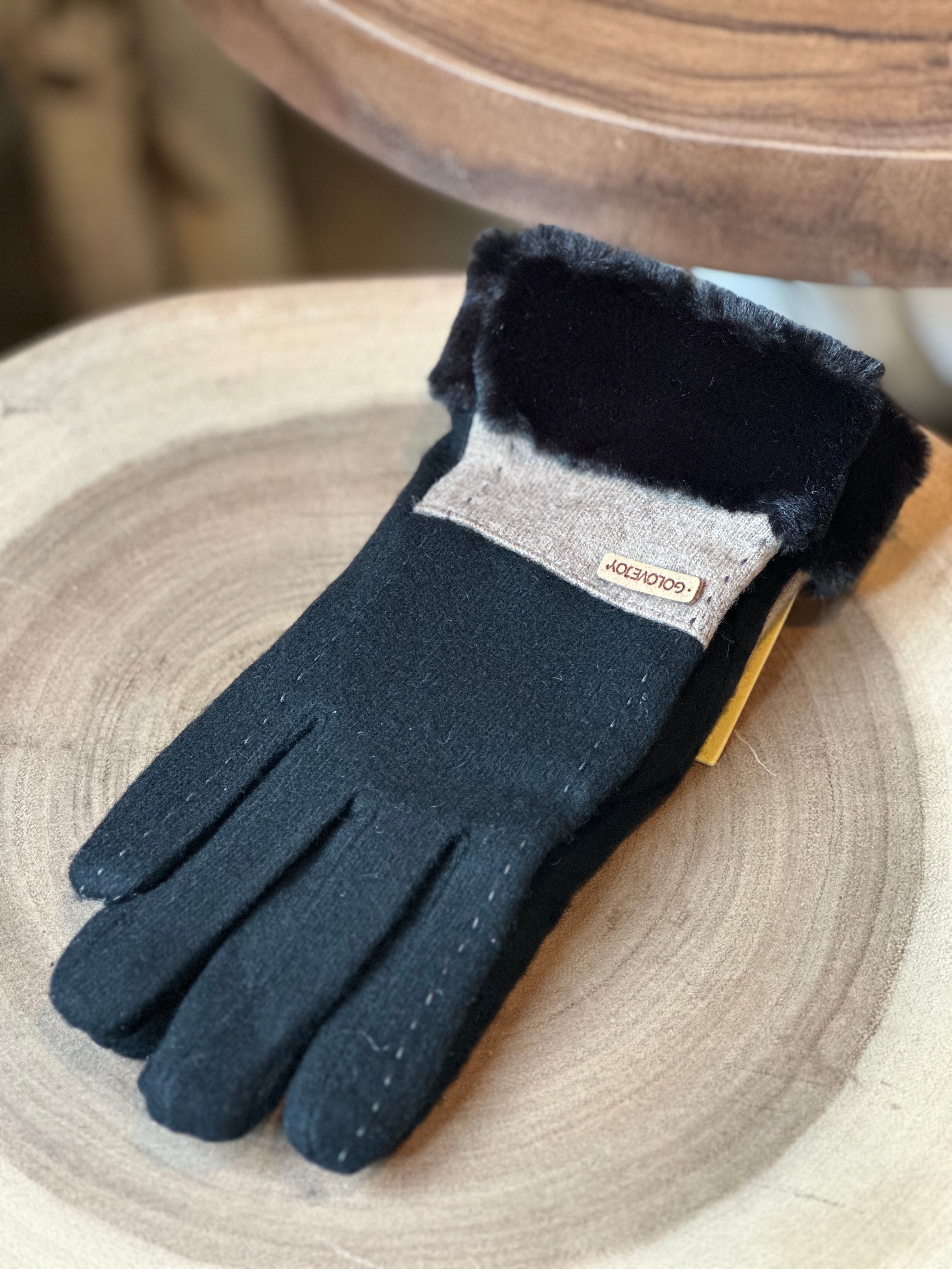 Windproof Wool Blend Gloves BLACK