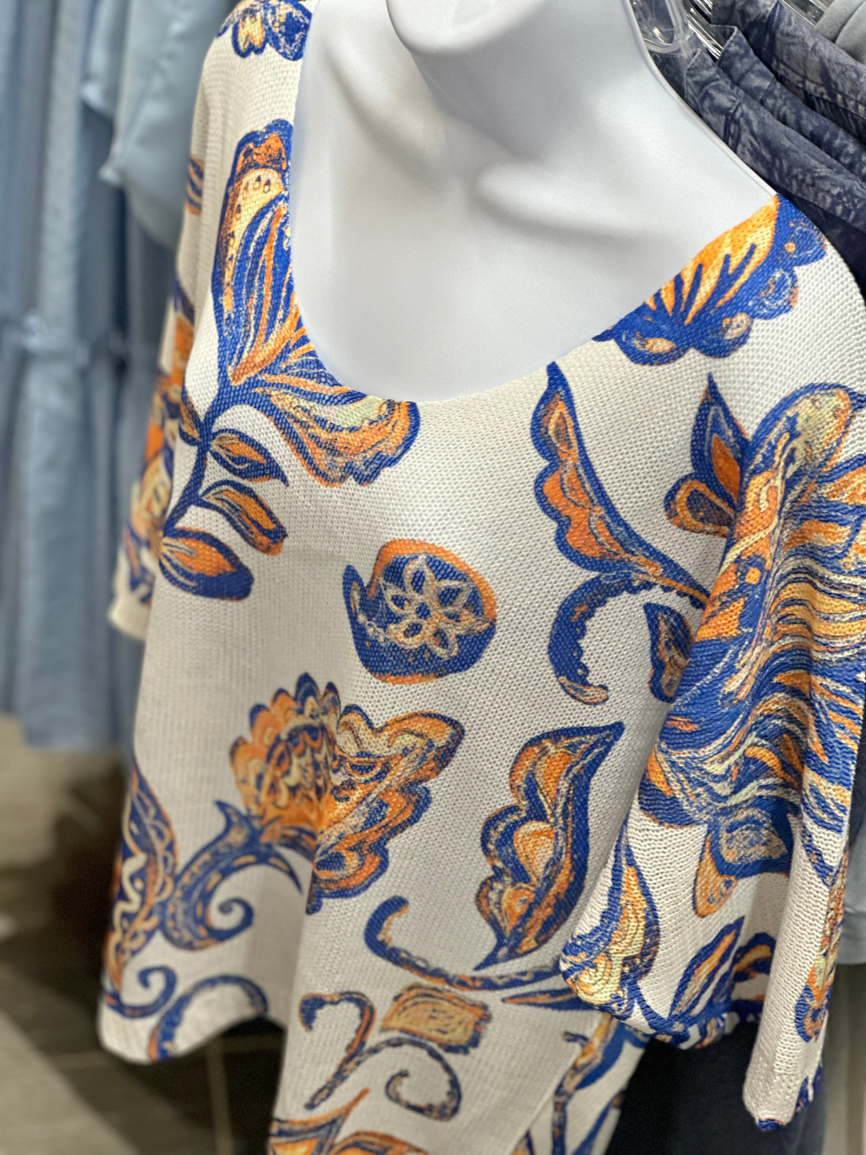 Blue Floral Knit Short Sleeve