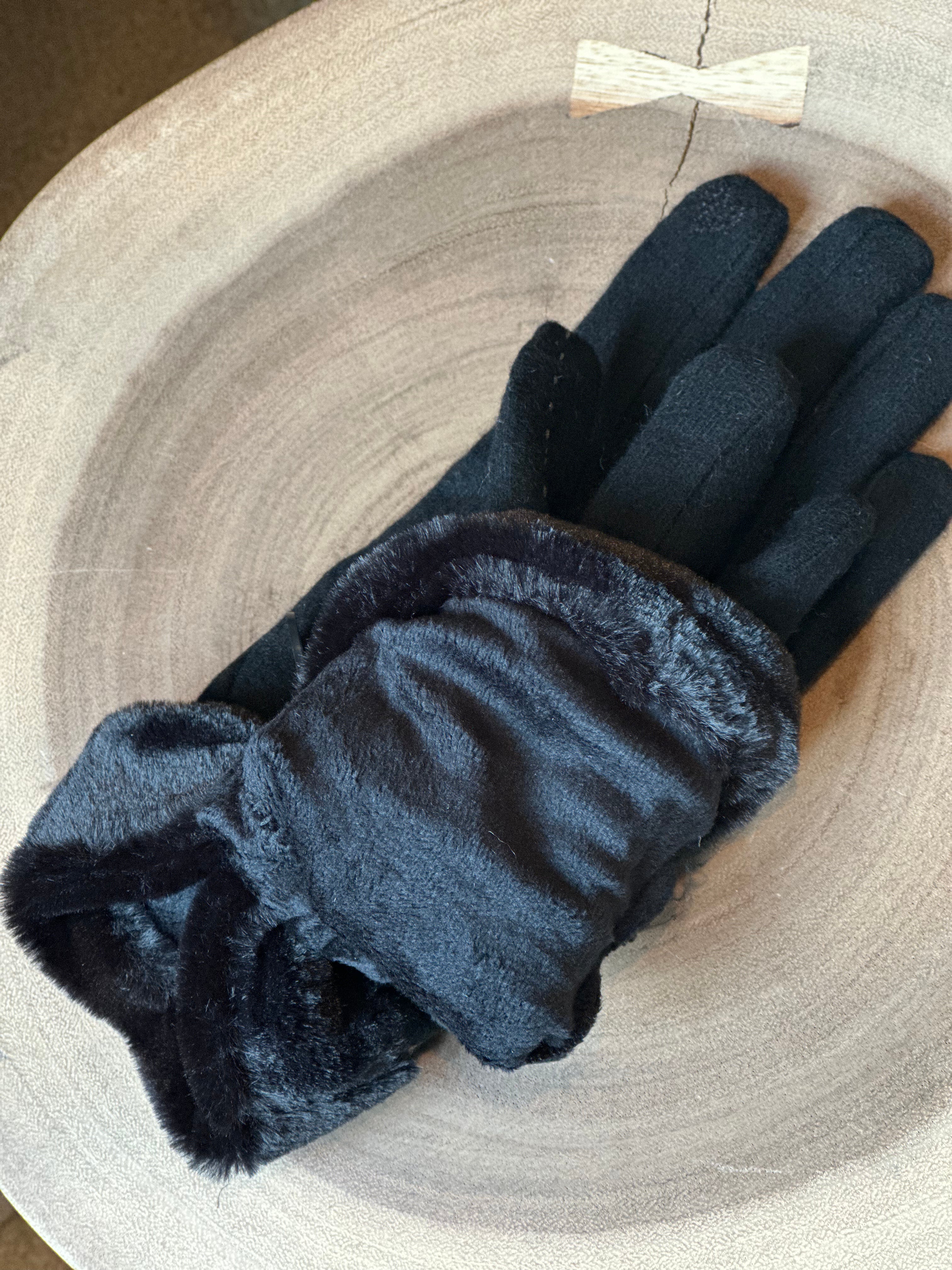 Windproof Wool Blend Gloves BLACK