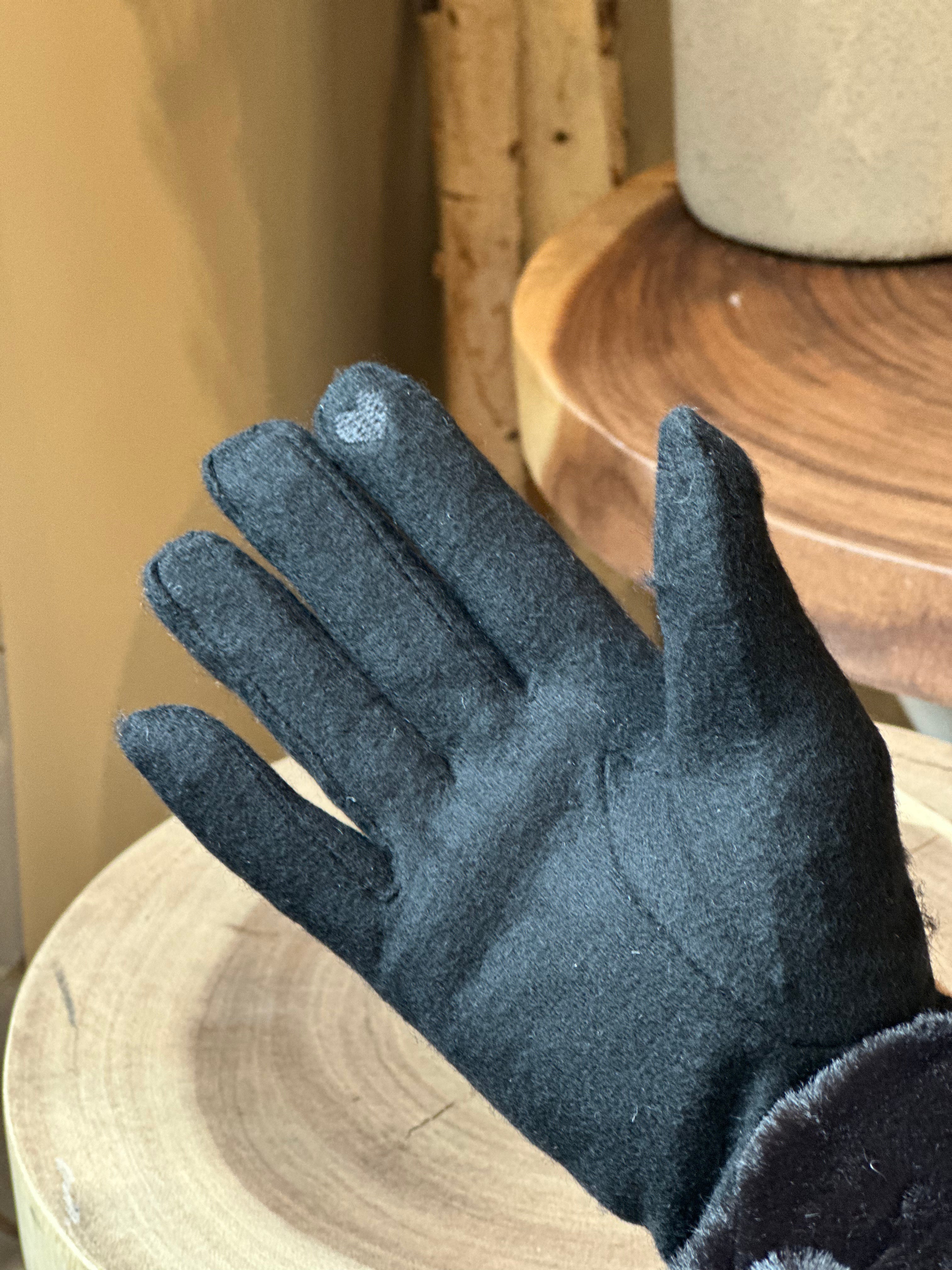 Windproof Wool Blend Gloves BLACK