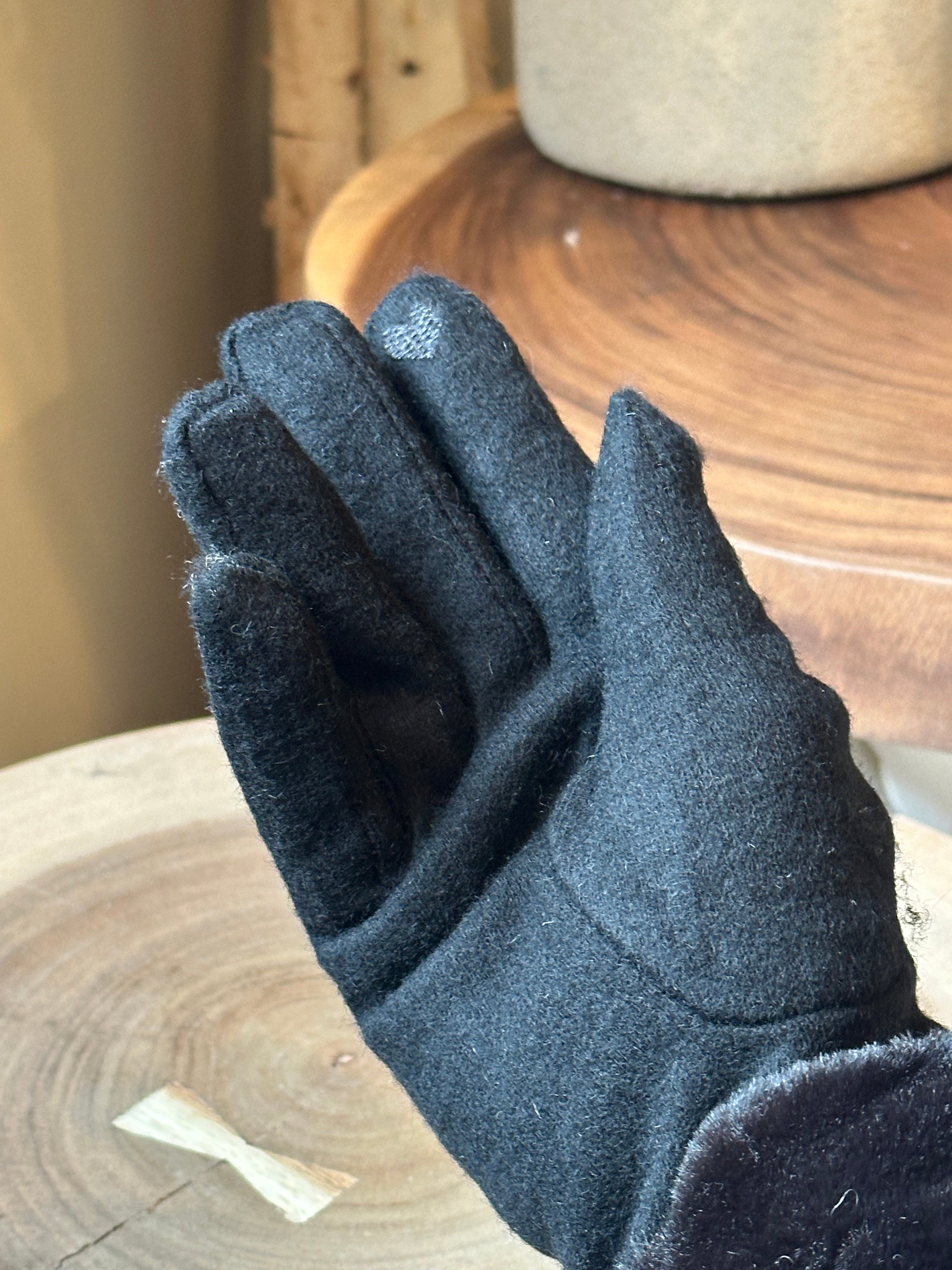 Windproof Wool Blend Gloves BLACK