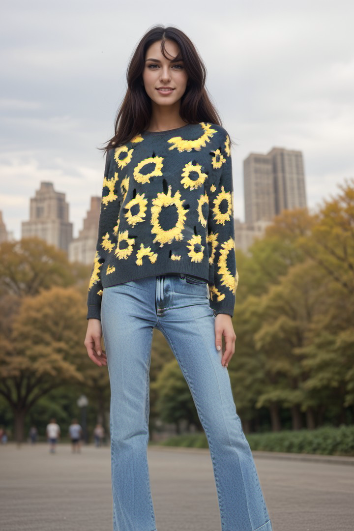 Knit Pullover Sunflower Sweater