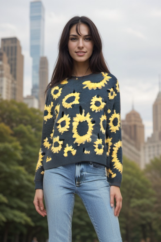 Knit Pullover Sunflower Sweater