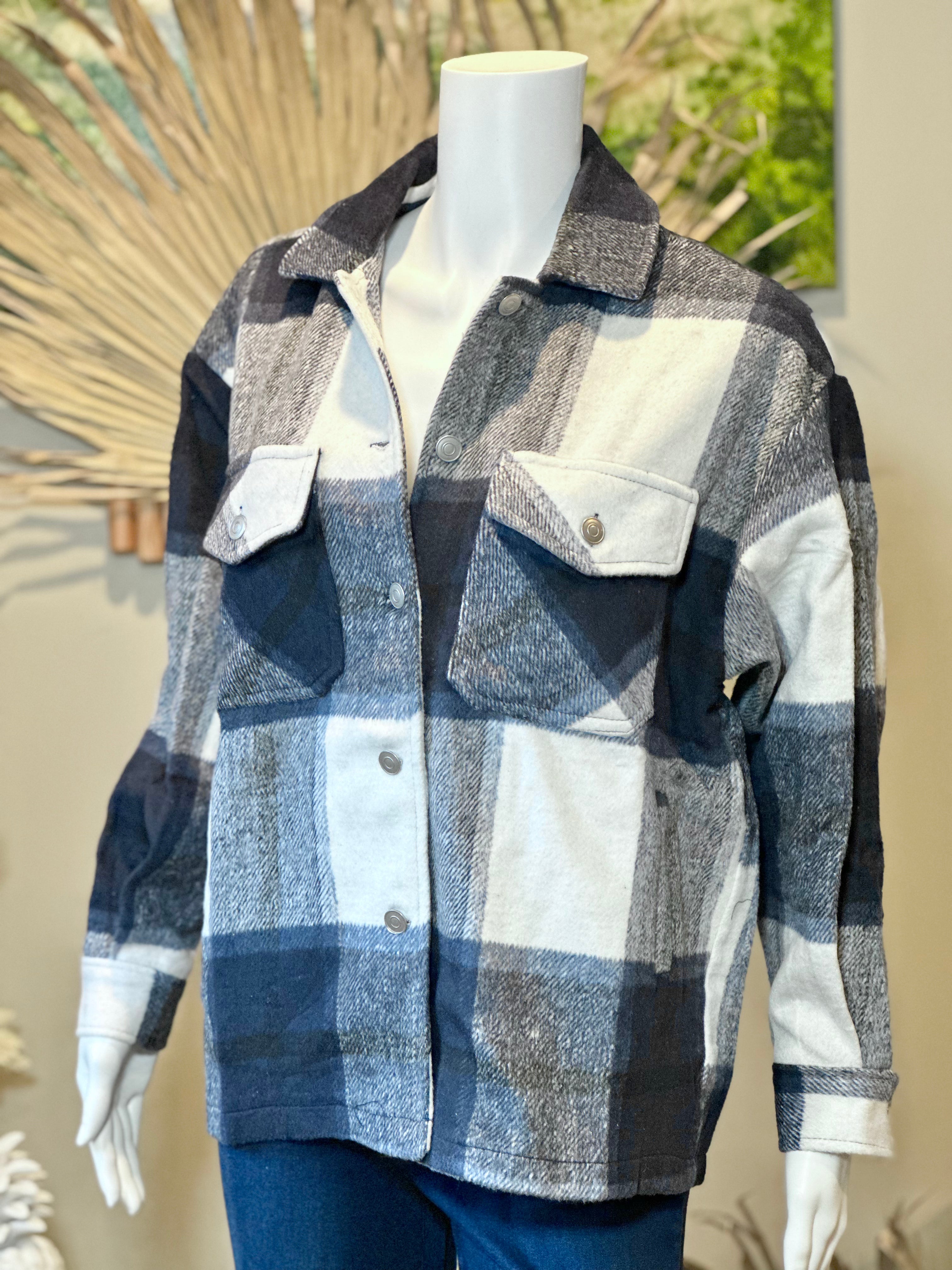 Oversize Fleece Plaid Shirt Jacket