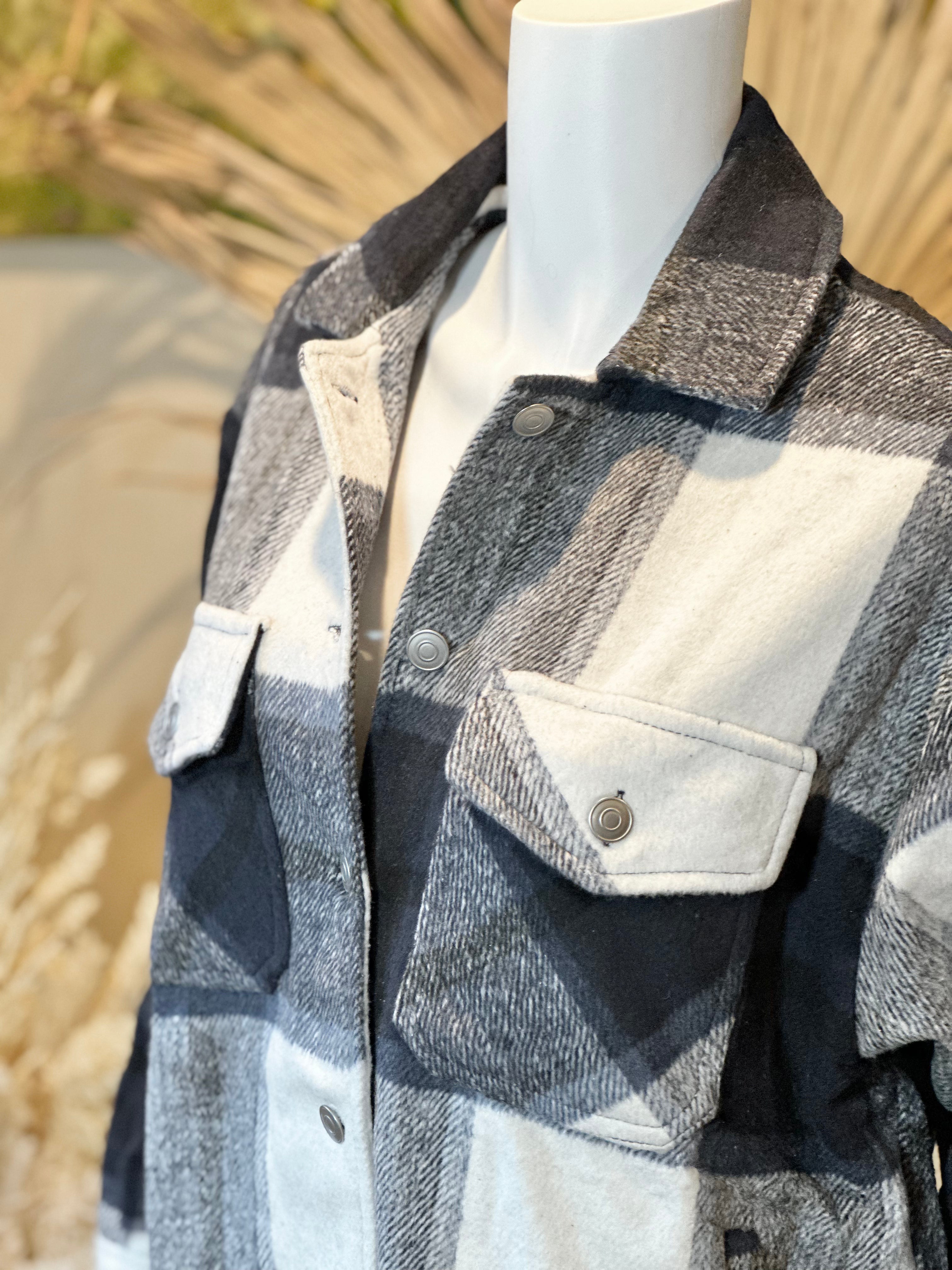 Oversize Fleece Plaid Shirt Jacket