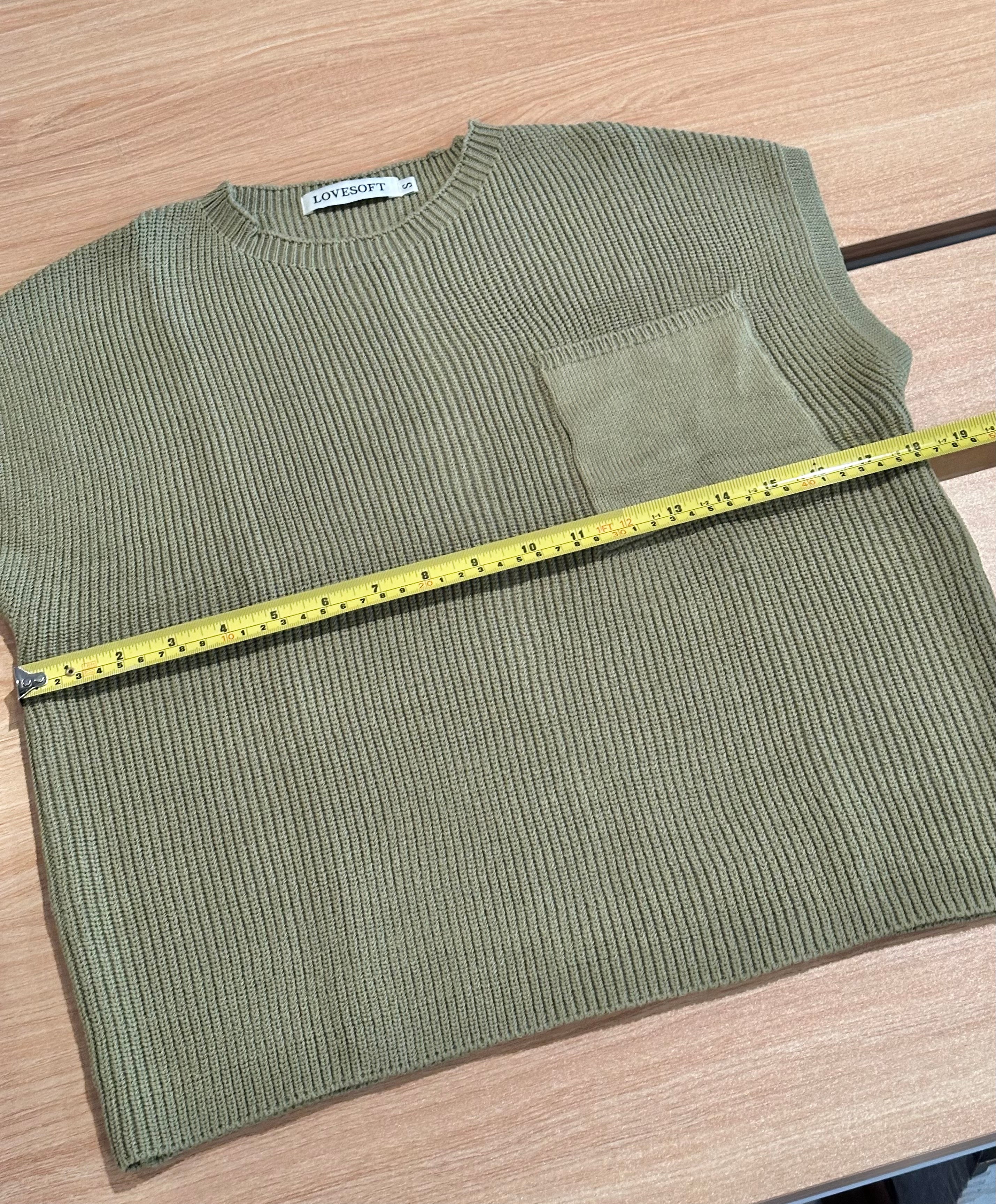 Crewneck Pocket Short-Sleeved Sweater GREEN