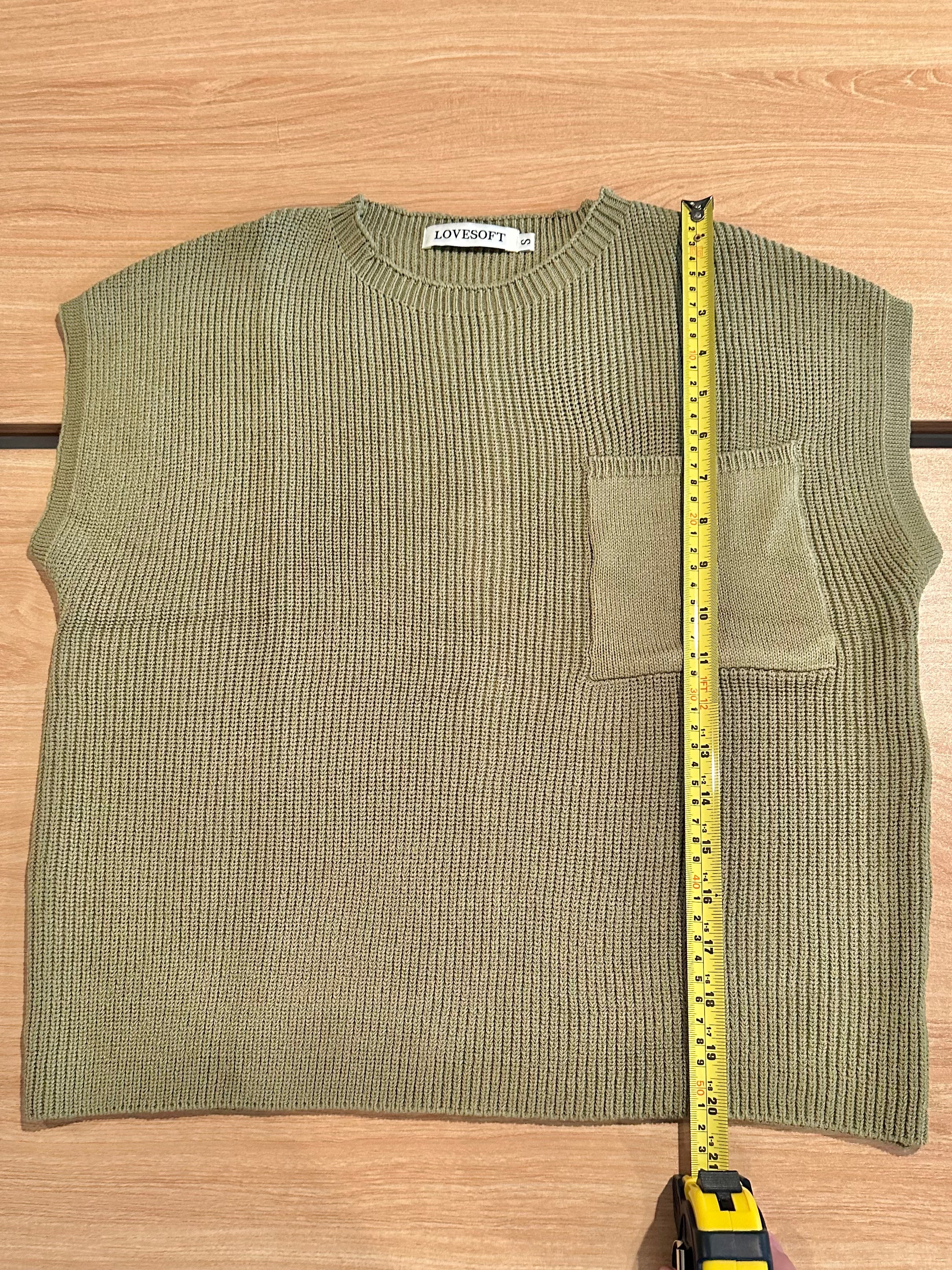 Crewneck Pocket Short-Sleeved Sweater GREEN