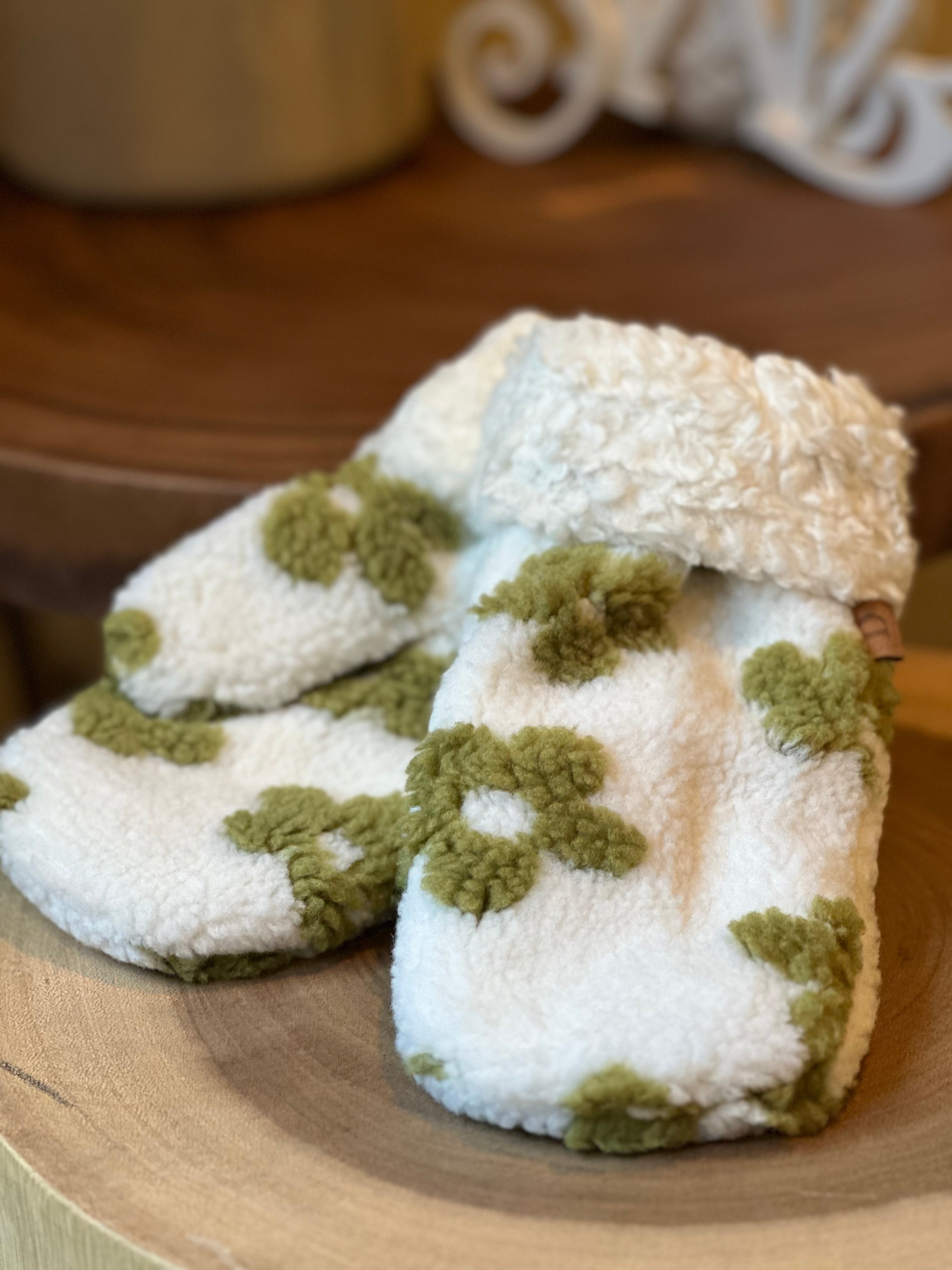 Floral Pattern Sherpa Mittens GREEN