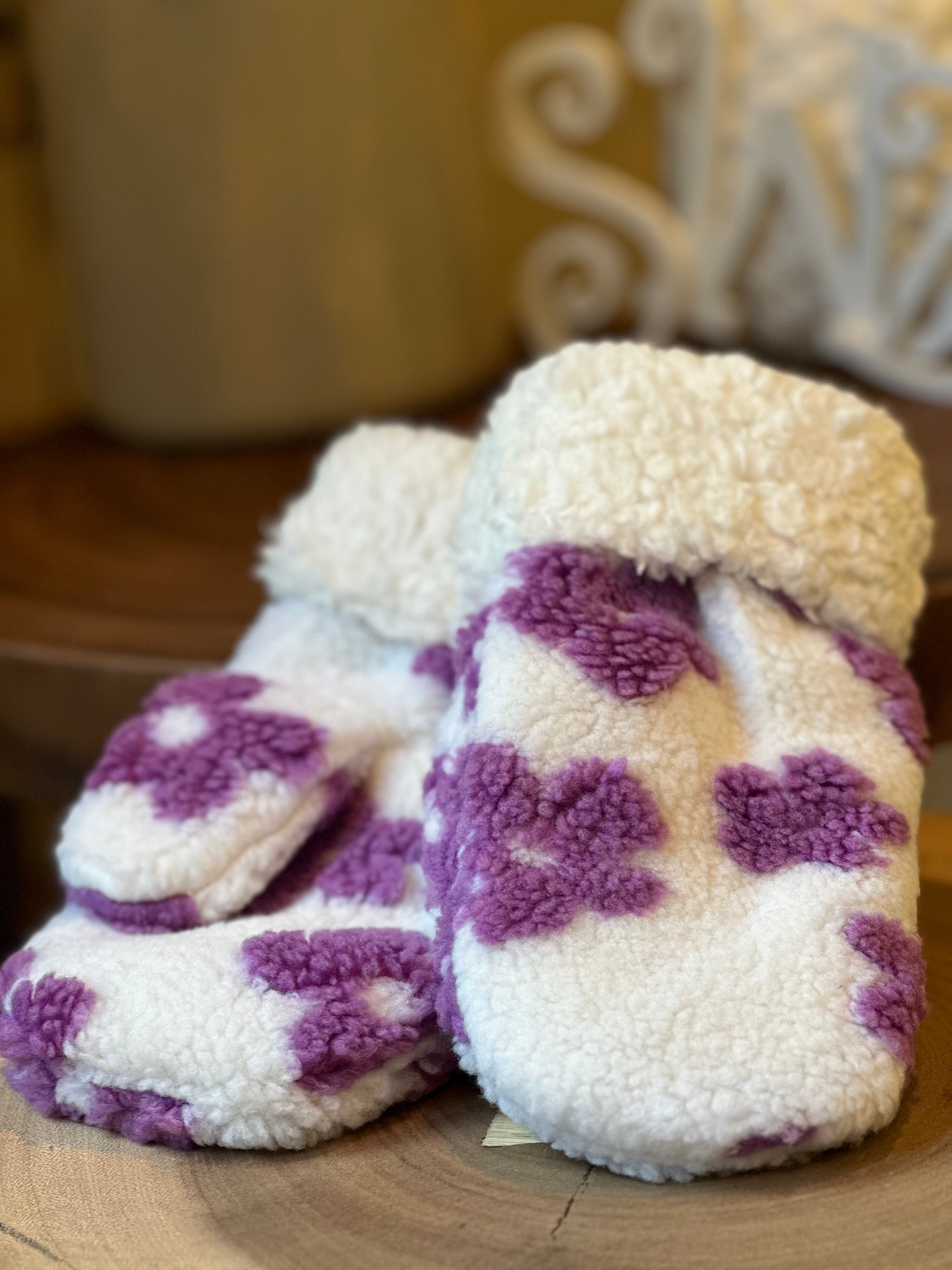 Floral Pattern Sherpa Mittens PURPLE