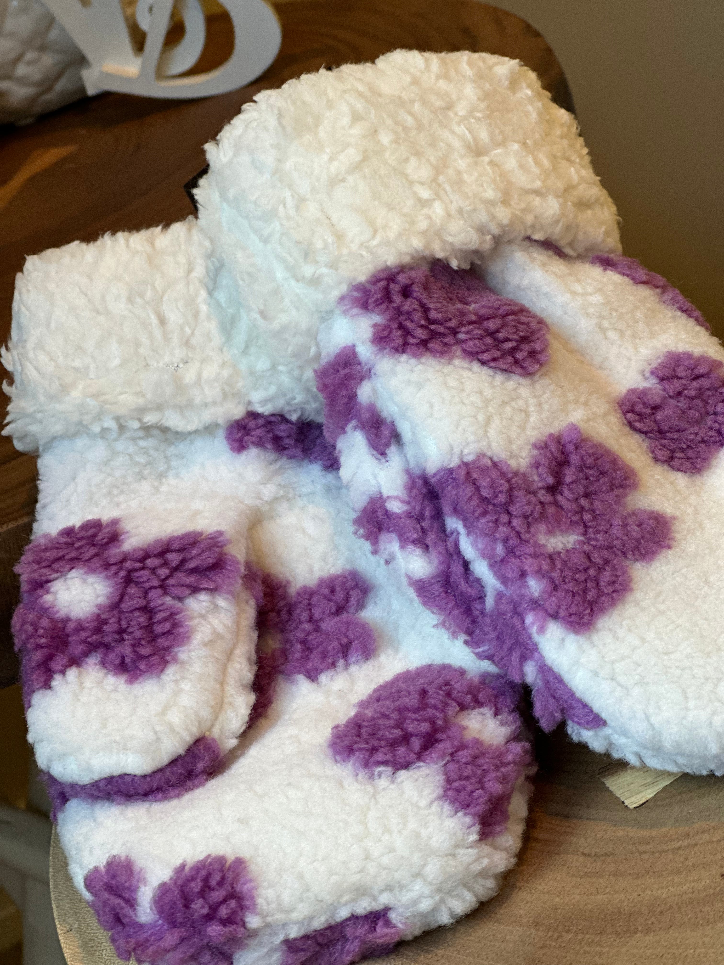 Floral Pattern Sherpa Mittens PURPLE