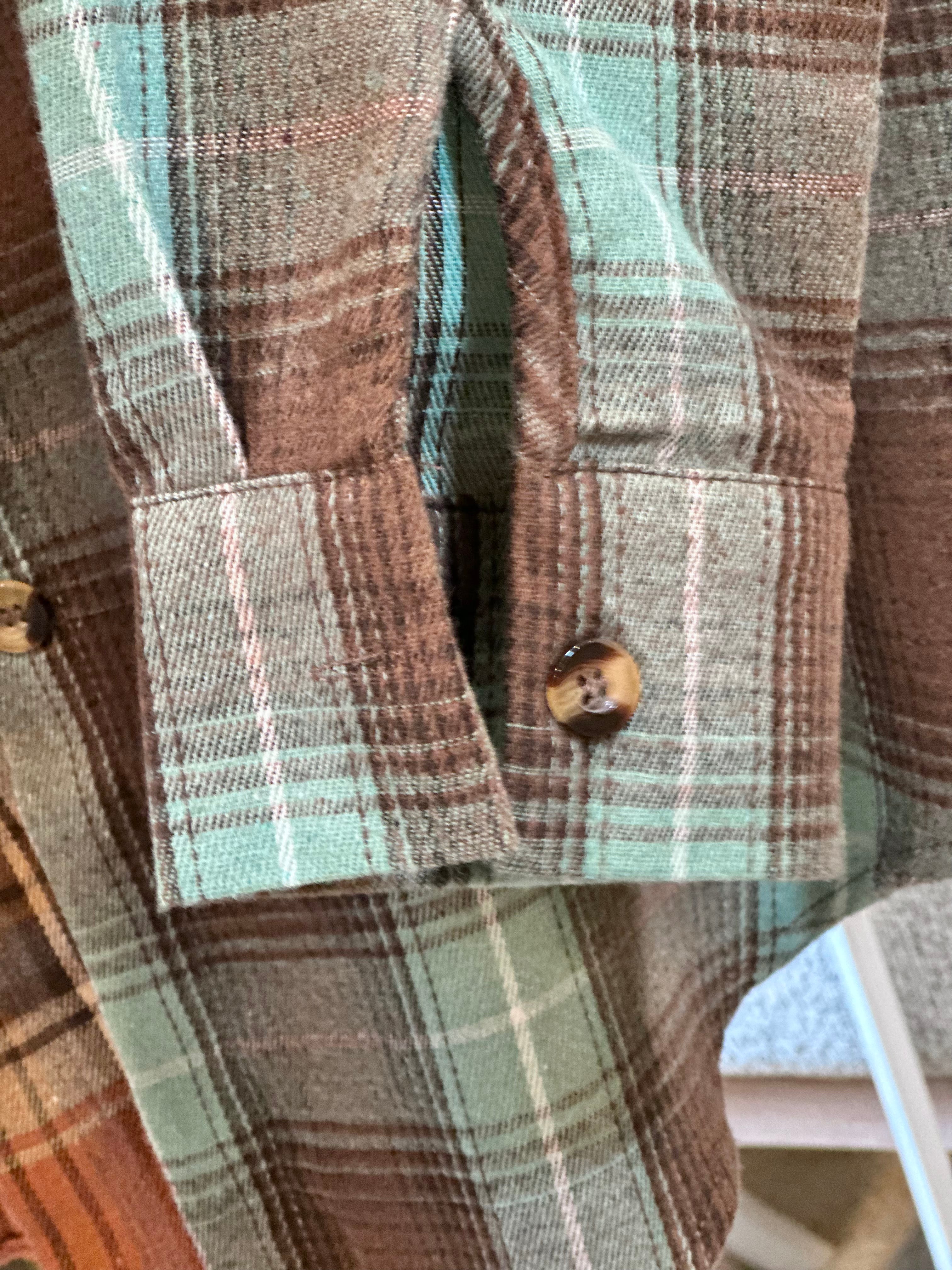 Plaid Button Down Flannel Shirt BROWN/AQUA