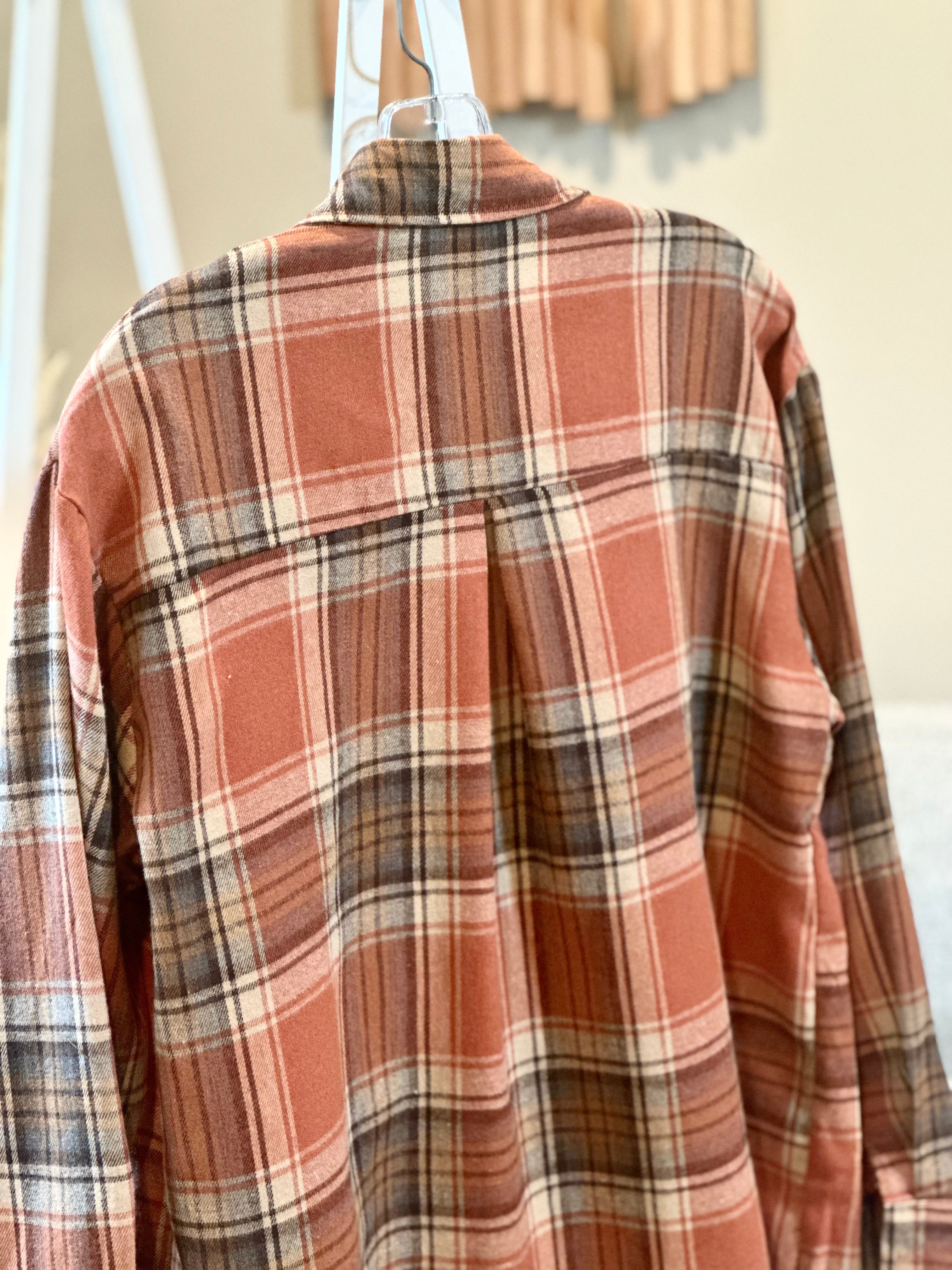 Plaid Button Down Flannel Shirt CLAY/BROWN