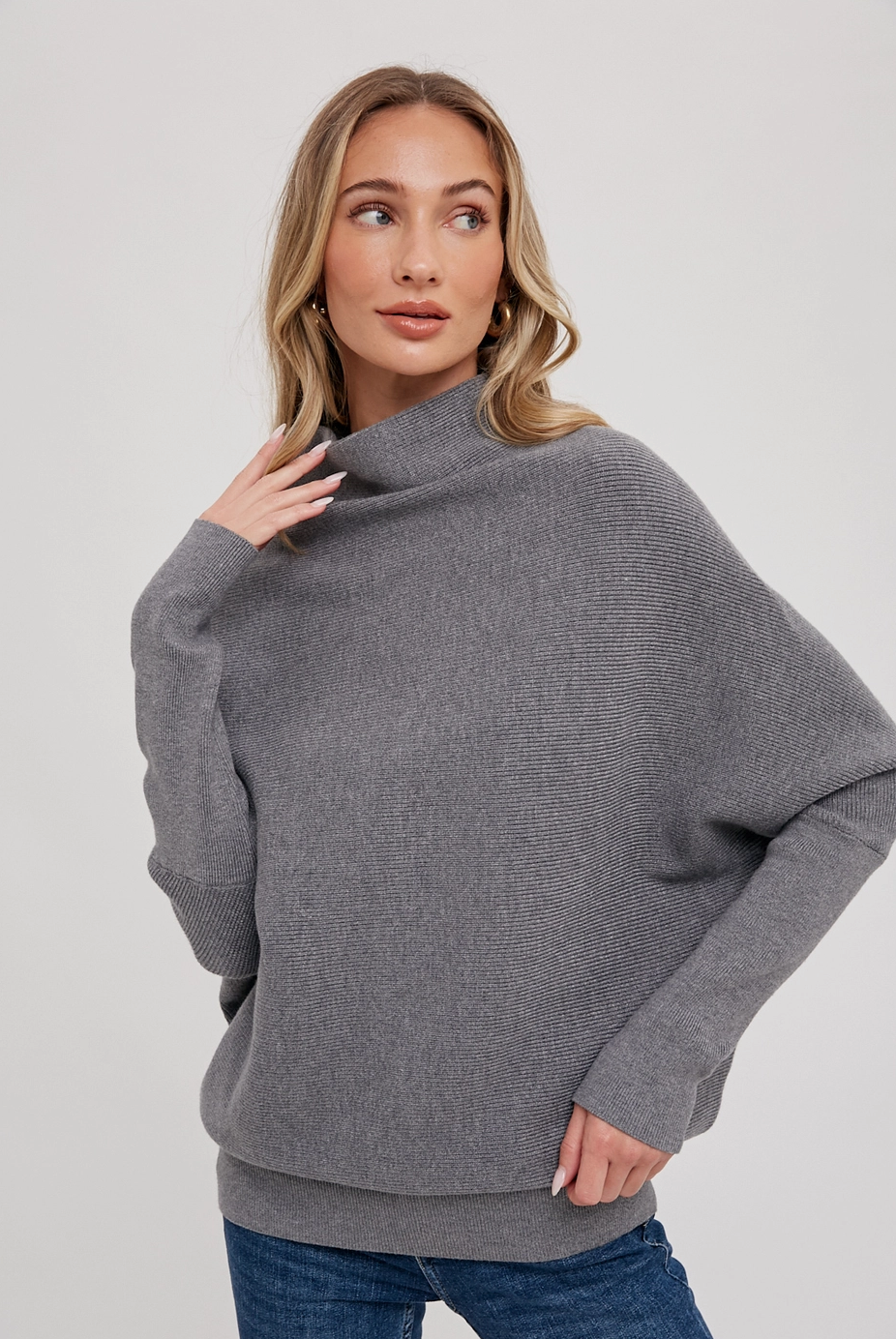 Slouch Neck Dolman Sweater GREY