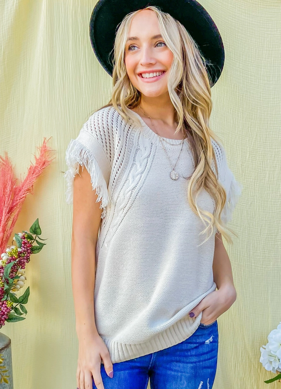 Shoulder Tassel Sleeveless Sweater