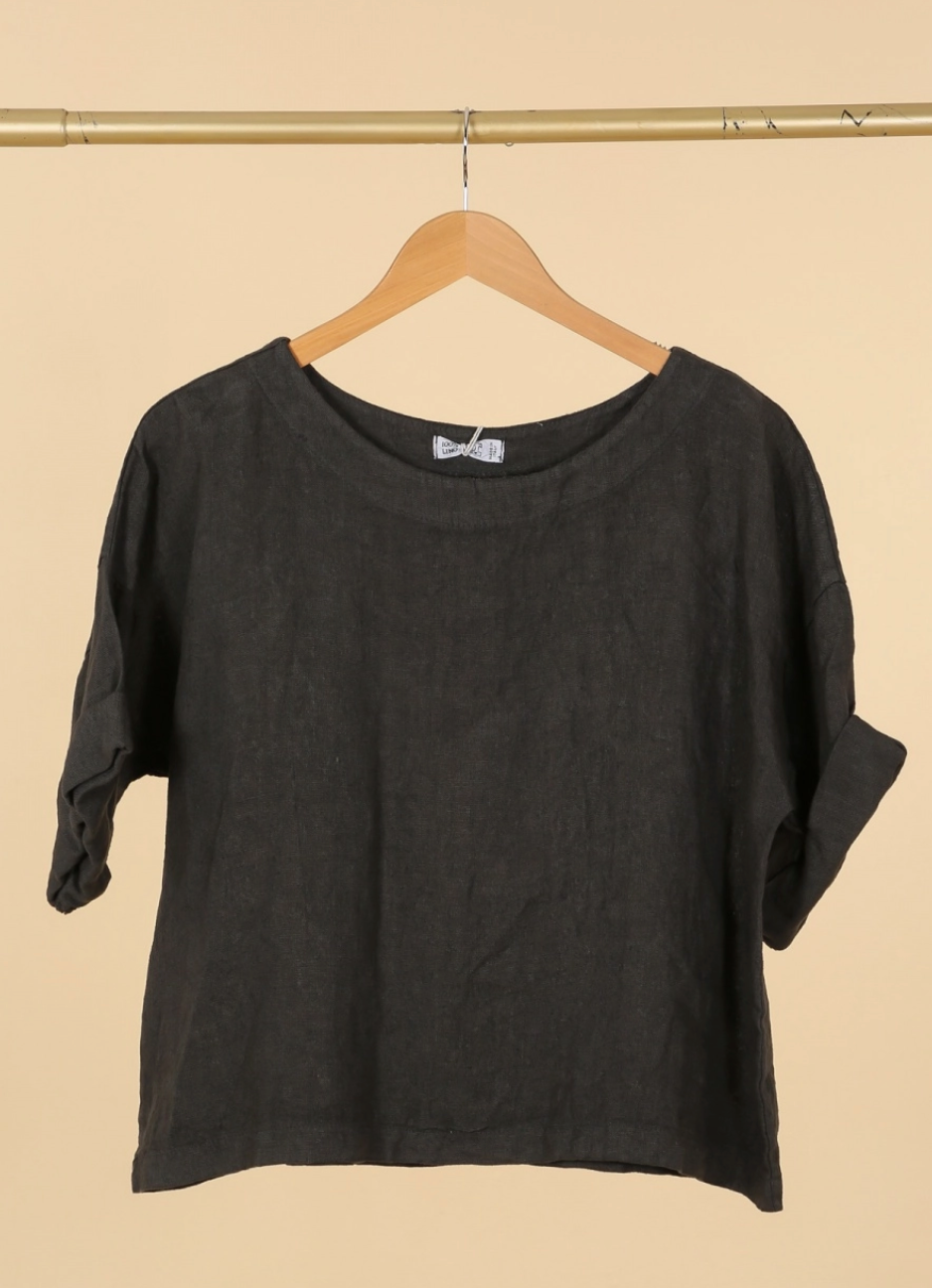 Linen Round Neck Short Sleeve Top