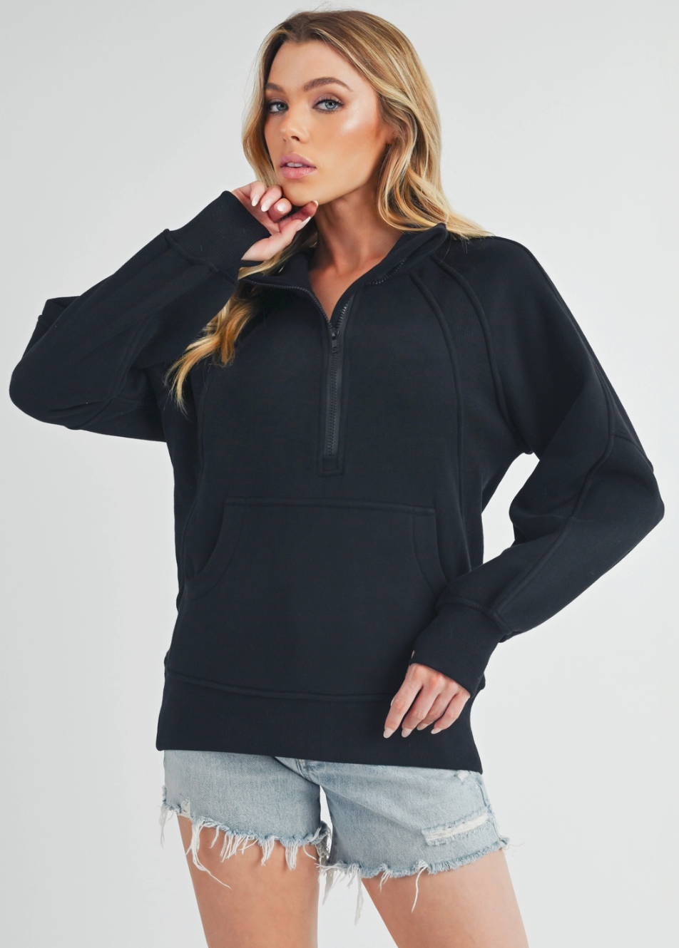 Funnel Neck Half Zip Sweatshirt BLACK