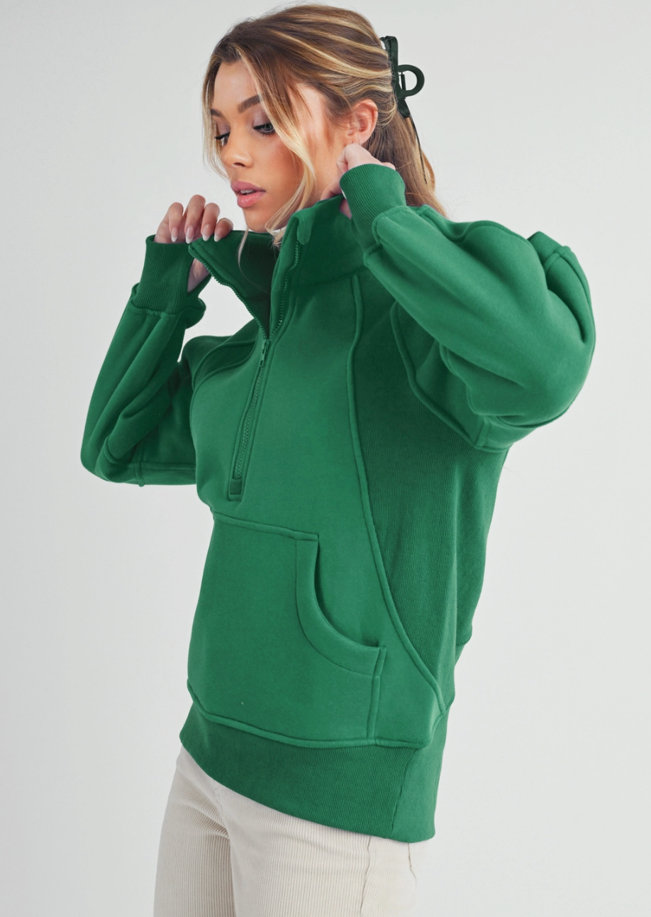 Funnel Neck Half Zip Sweatshirt KELLY GREEN