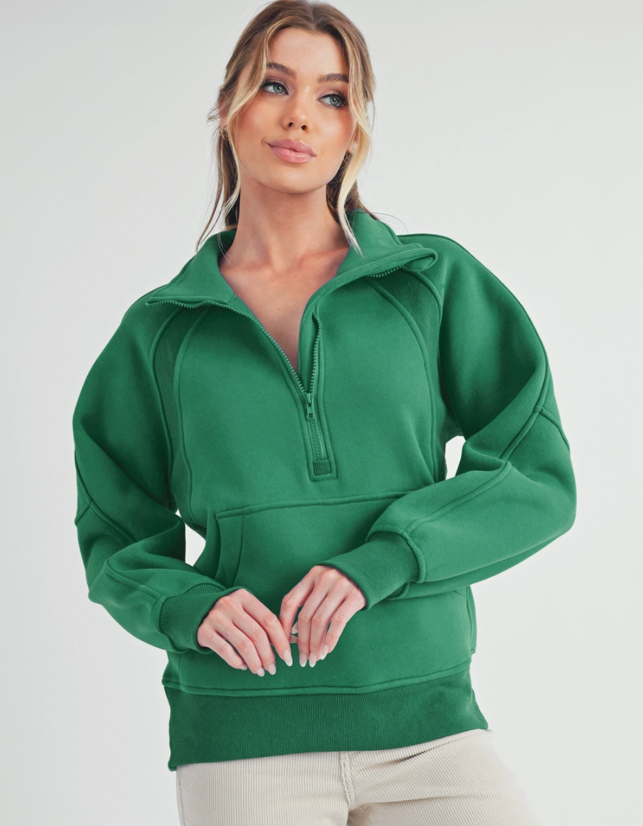 Funnel Neck Half Zip Sweatshirt KELLY GREEN