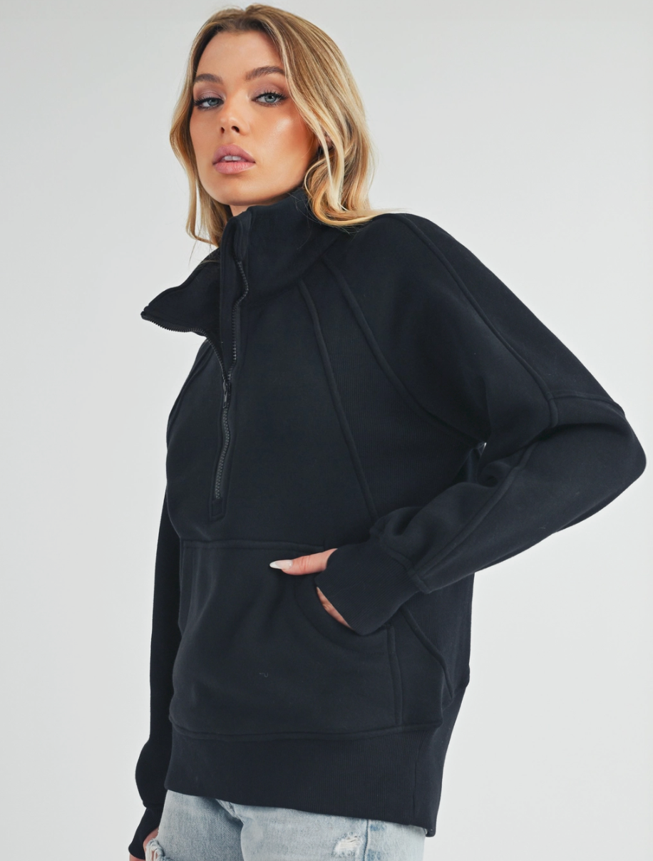 Funnel Neck Half Zip Sweatshirt BLACK