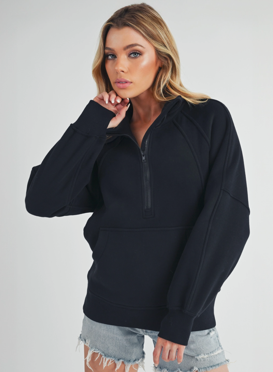 Funnel Neck Half Zip Sweatshirt BLACK