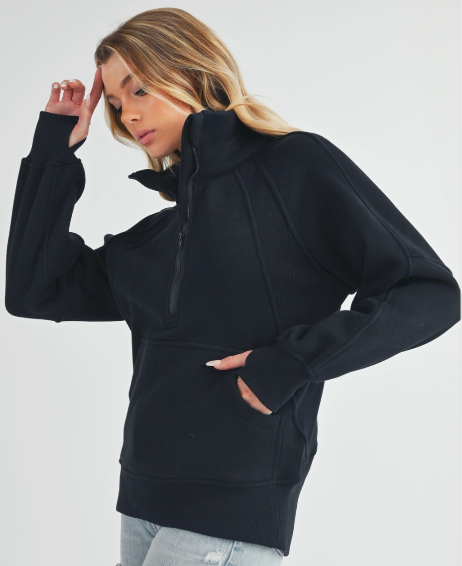 Funnel Neck Half Zip Sweatshirt BLACK