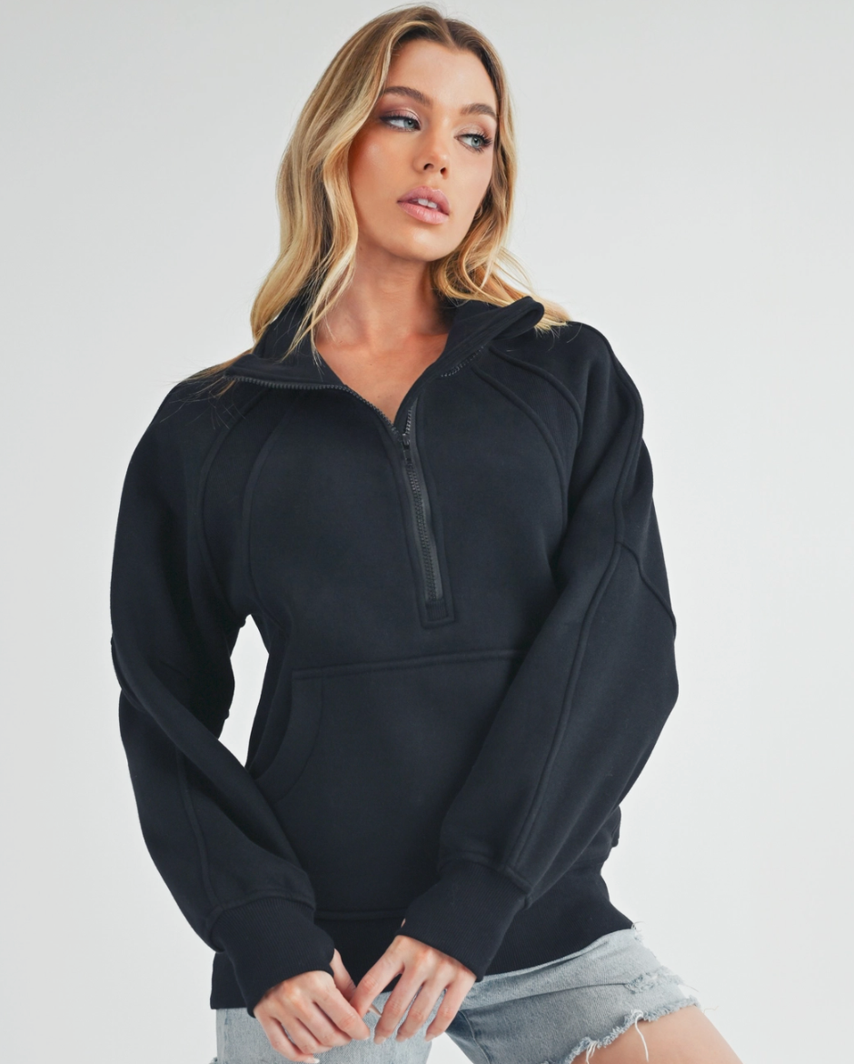 Funnel Neck Half Zip Sweatshirt BLACK