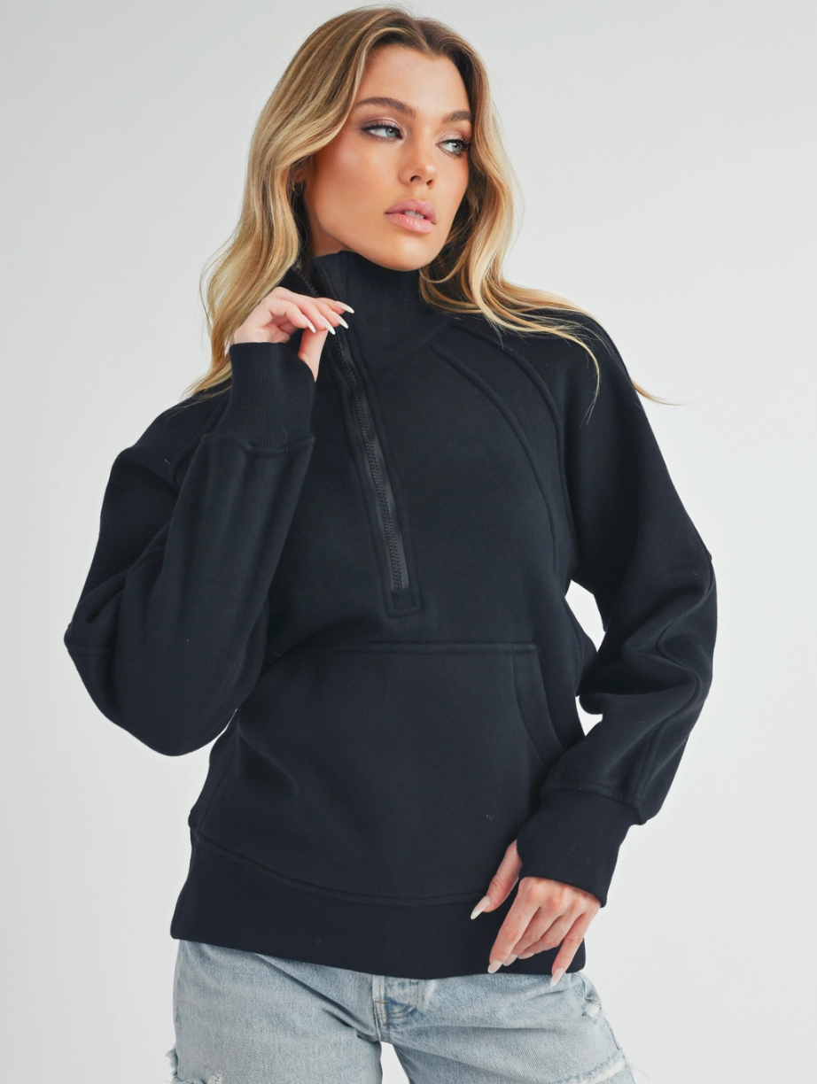 Funnel Neck Half Zip Sweatshirt BLACK