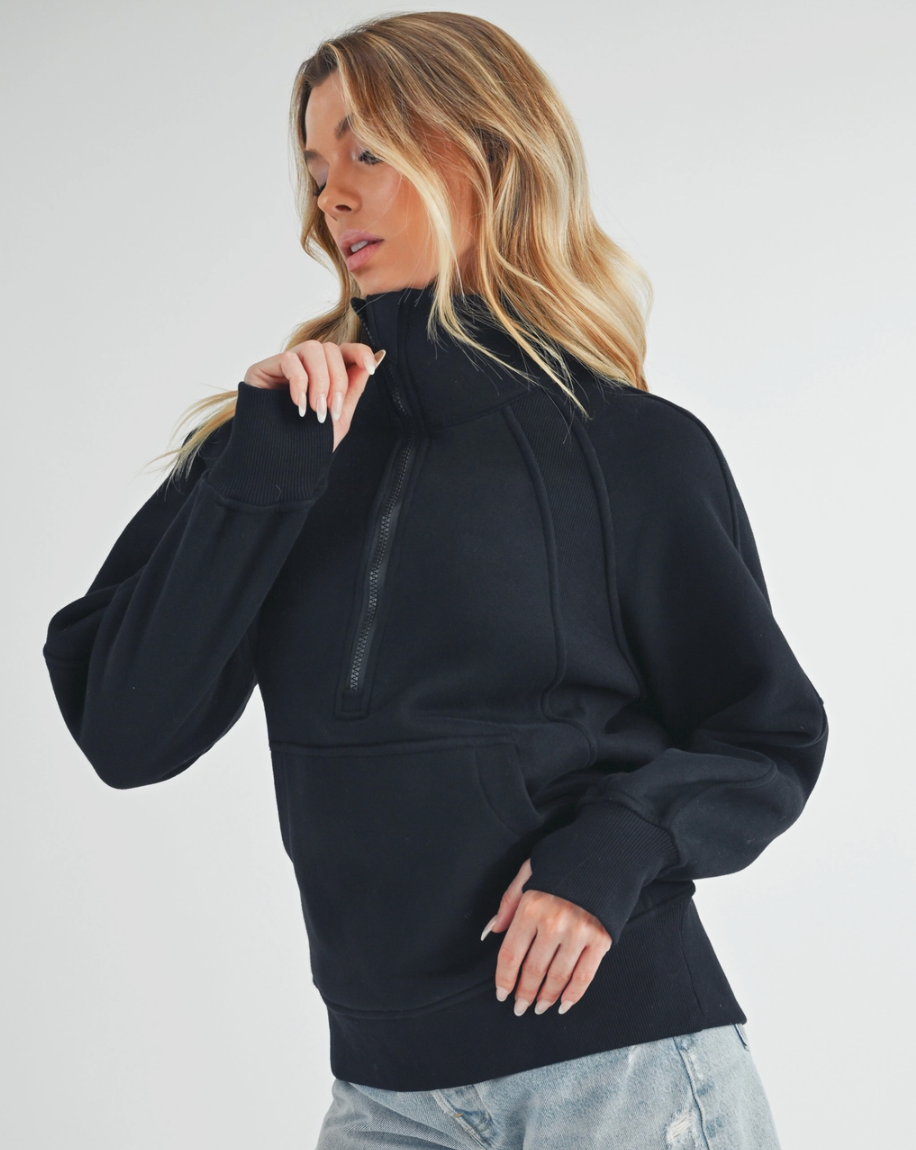 Funnel Neck Half Zip Sweatshirt BLACK