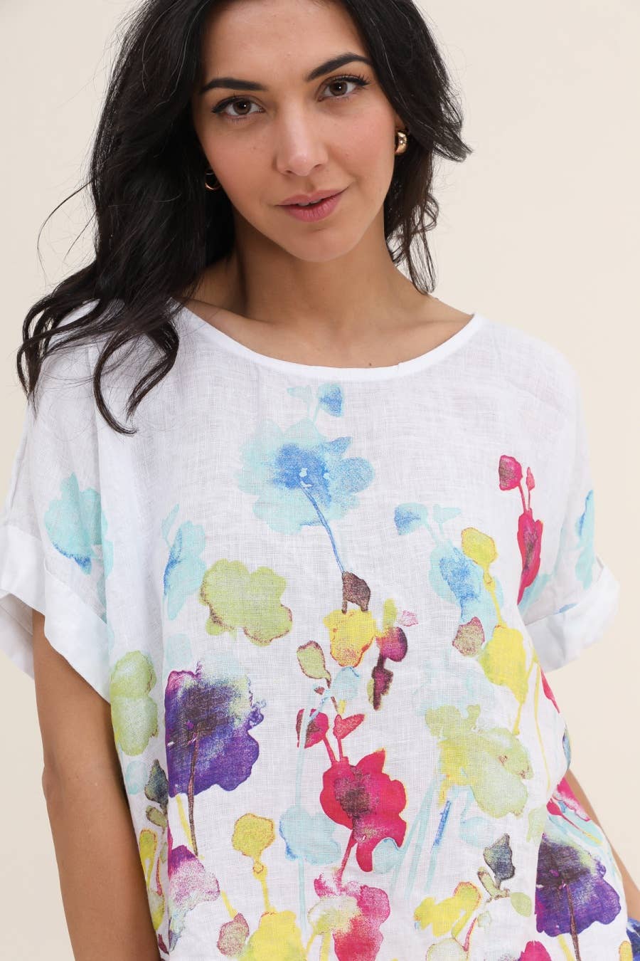 White Floral 100% Linen Shirt