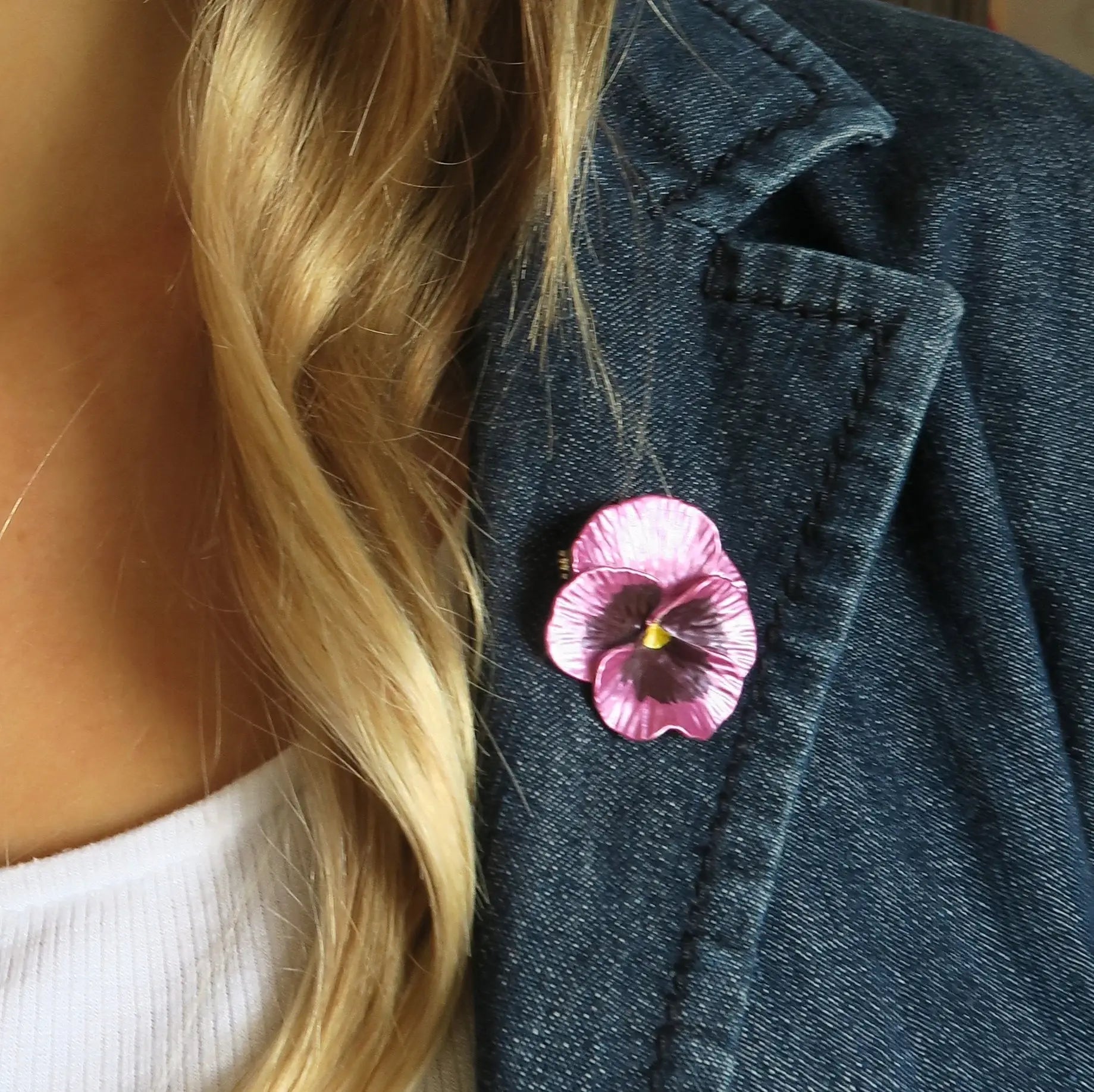 Pansy Pink Flower Brooch