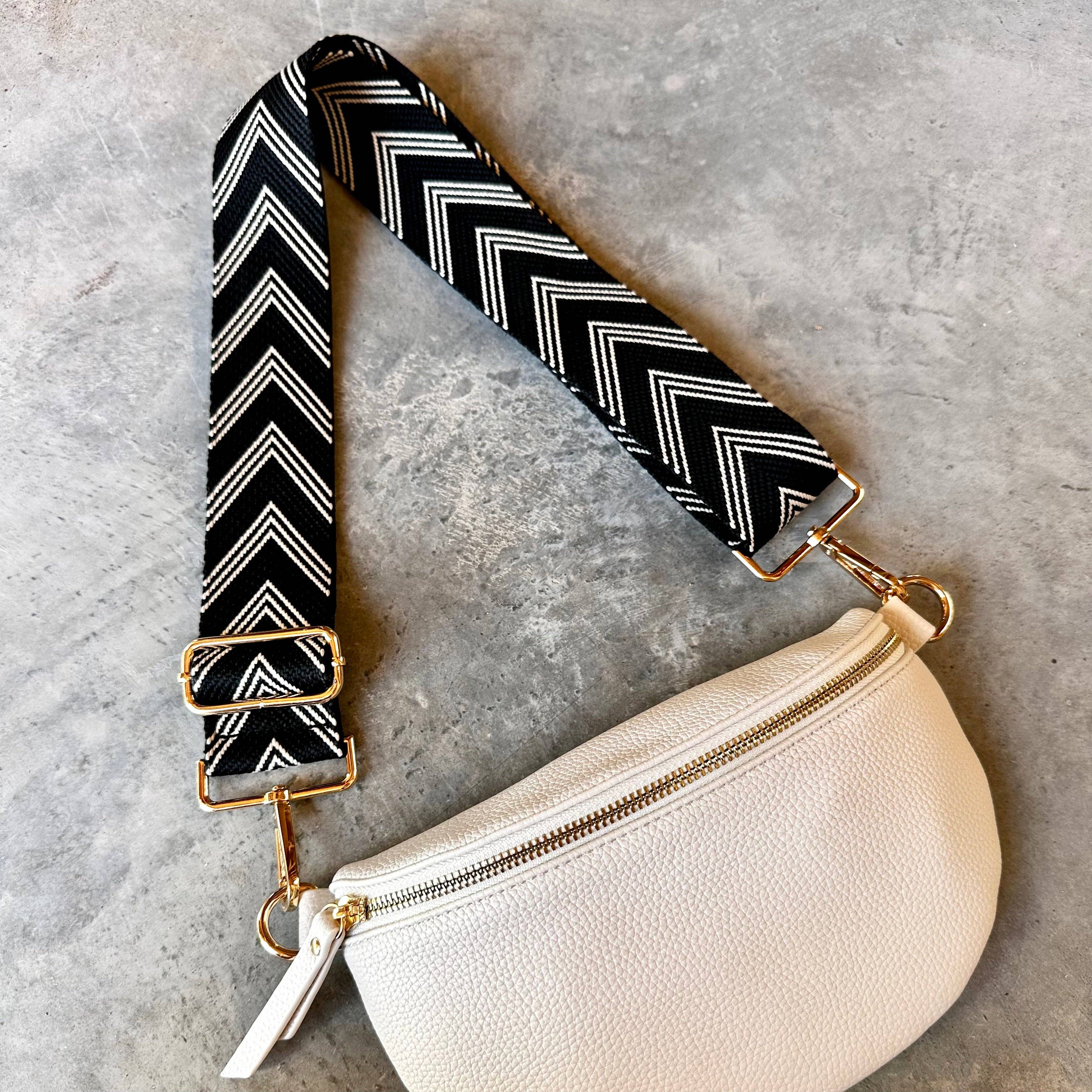 Crossbody Bag Guitar Strap - Black Chevron