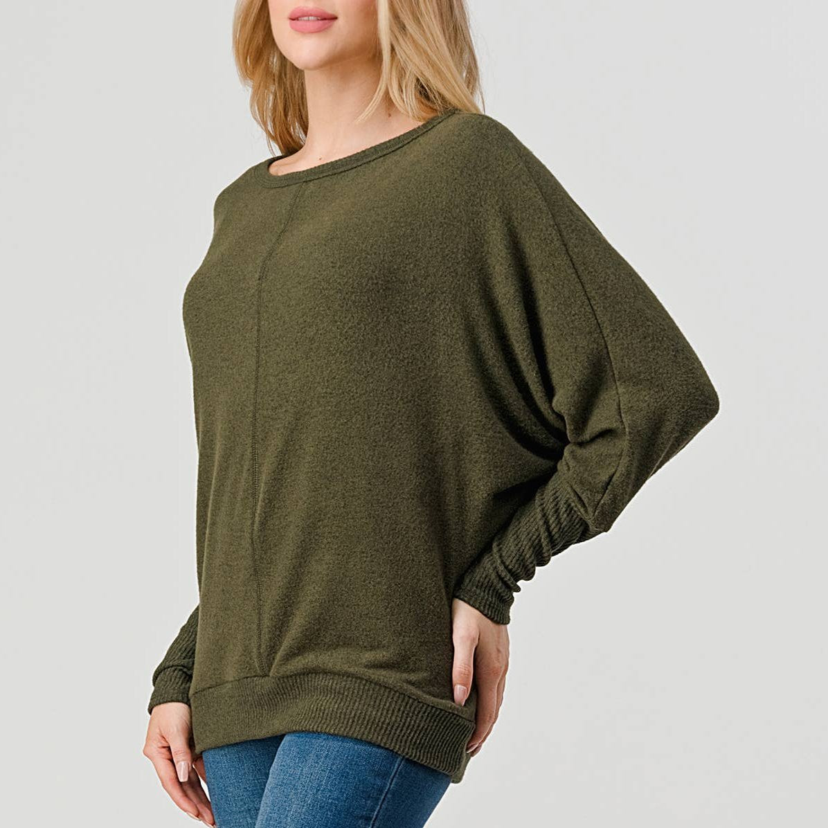 Long Sleeve Brushed Knit Top OLIVE