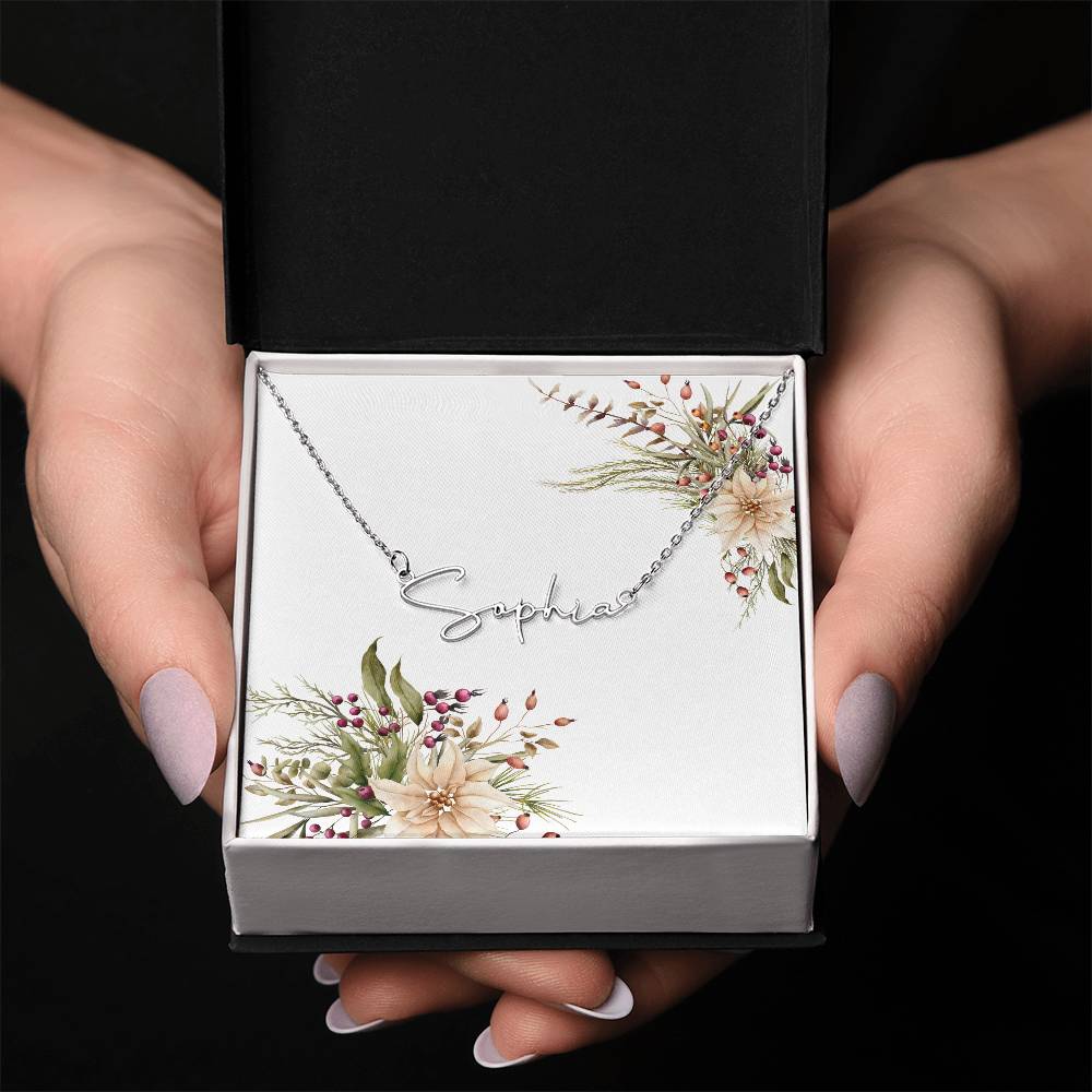 Personalized Name Necklace Script Pointsettia