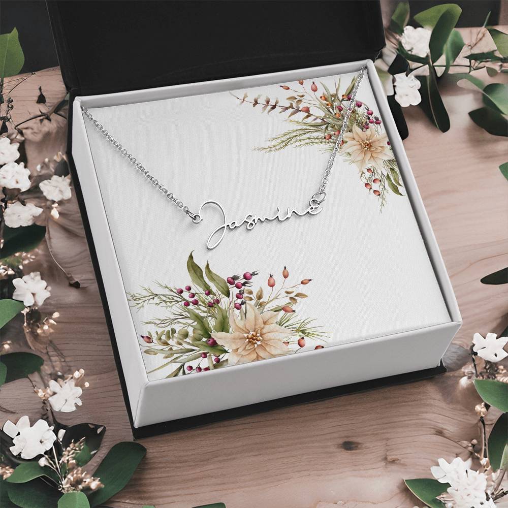 Personalized Name Necklace Script Pointsettia