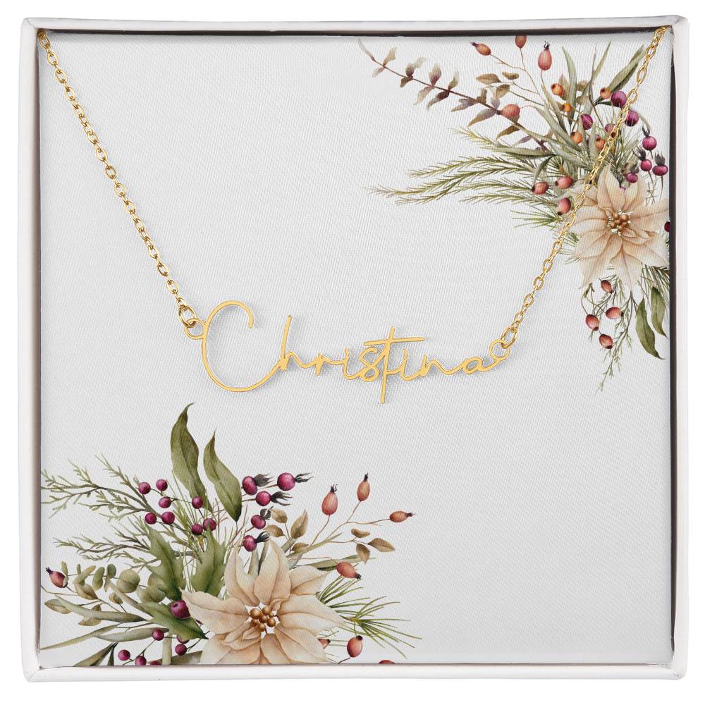 Personalized Name Necklace Script Pointsettia