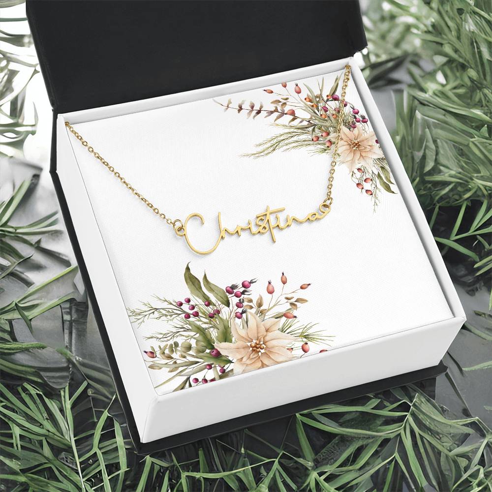 Personalized Name Necklace Script Pointsettia