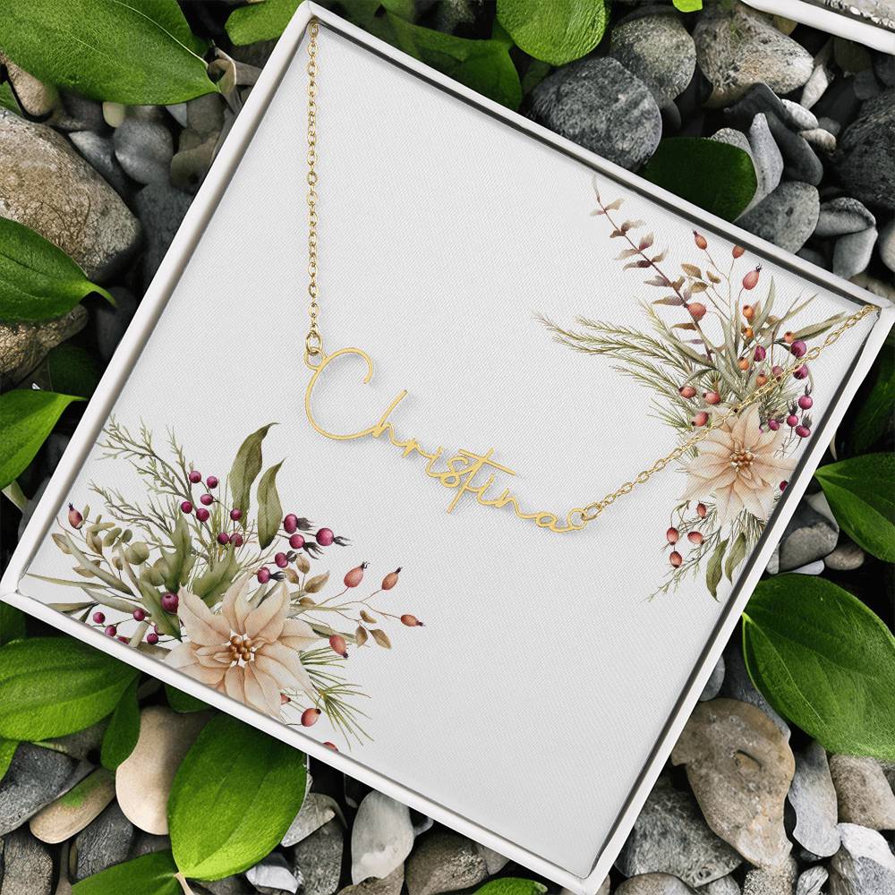 Personalized Name Necklace Script Pointsettia