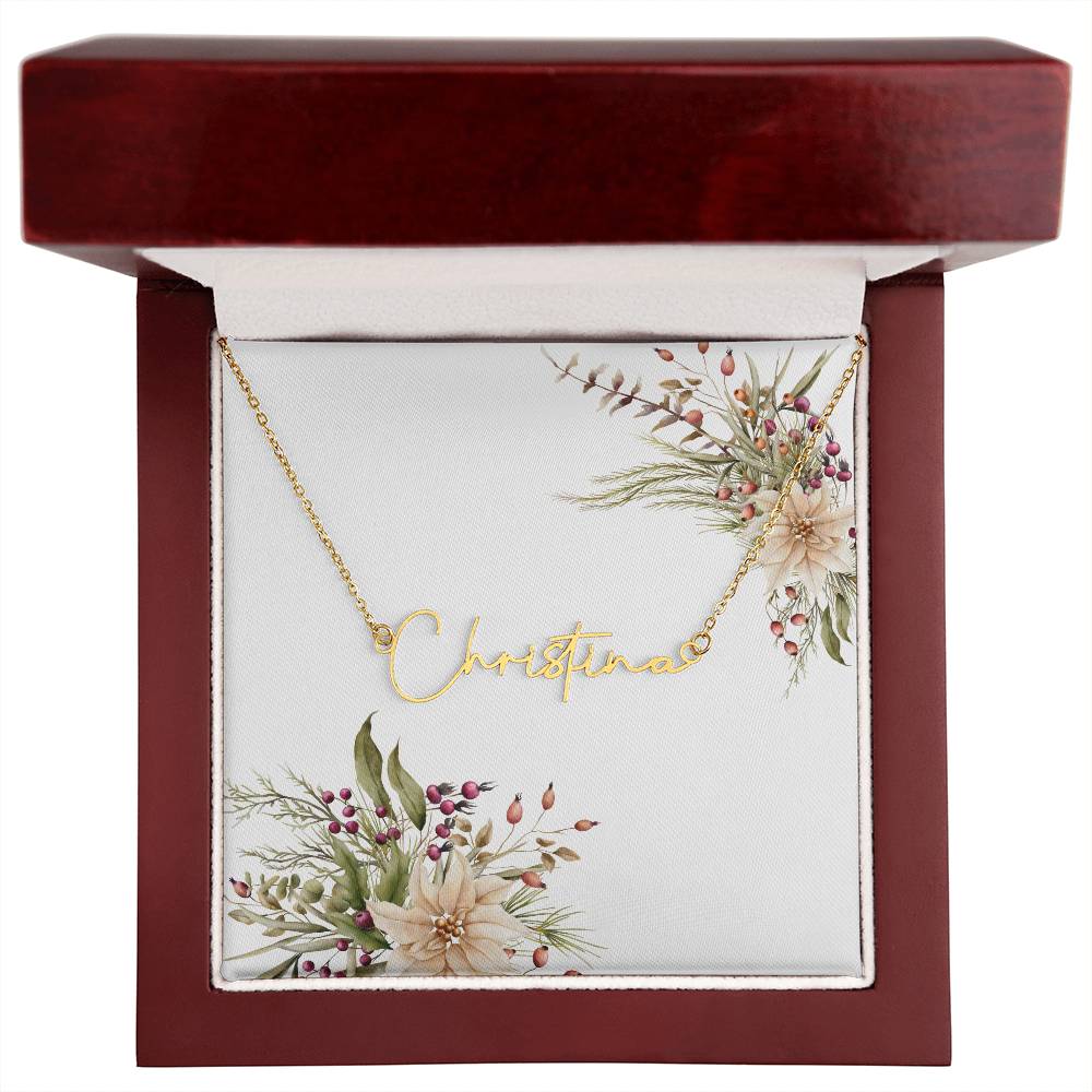 Personalized Name Necklace Script Pointsettia