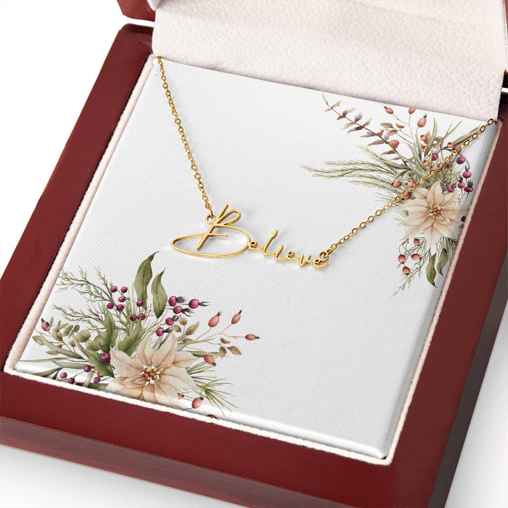 Personalized Name Necklace Script Pointsettia